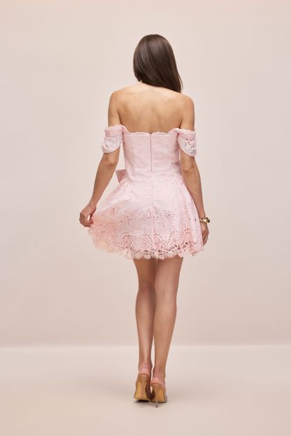 Naomi Embroidered Lace Off Shoulder Mini Dress