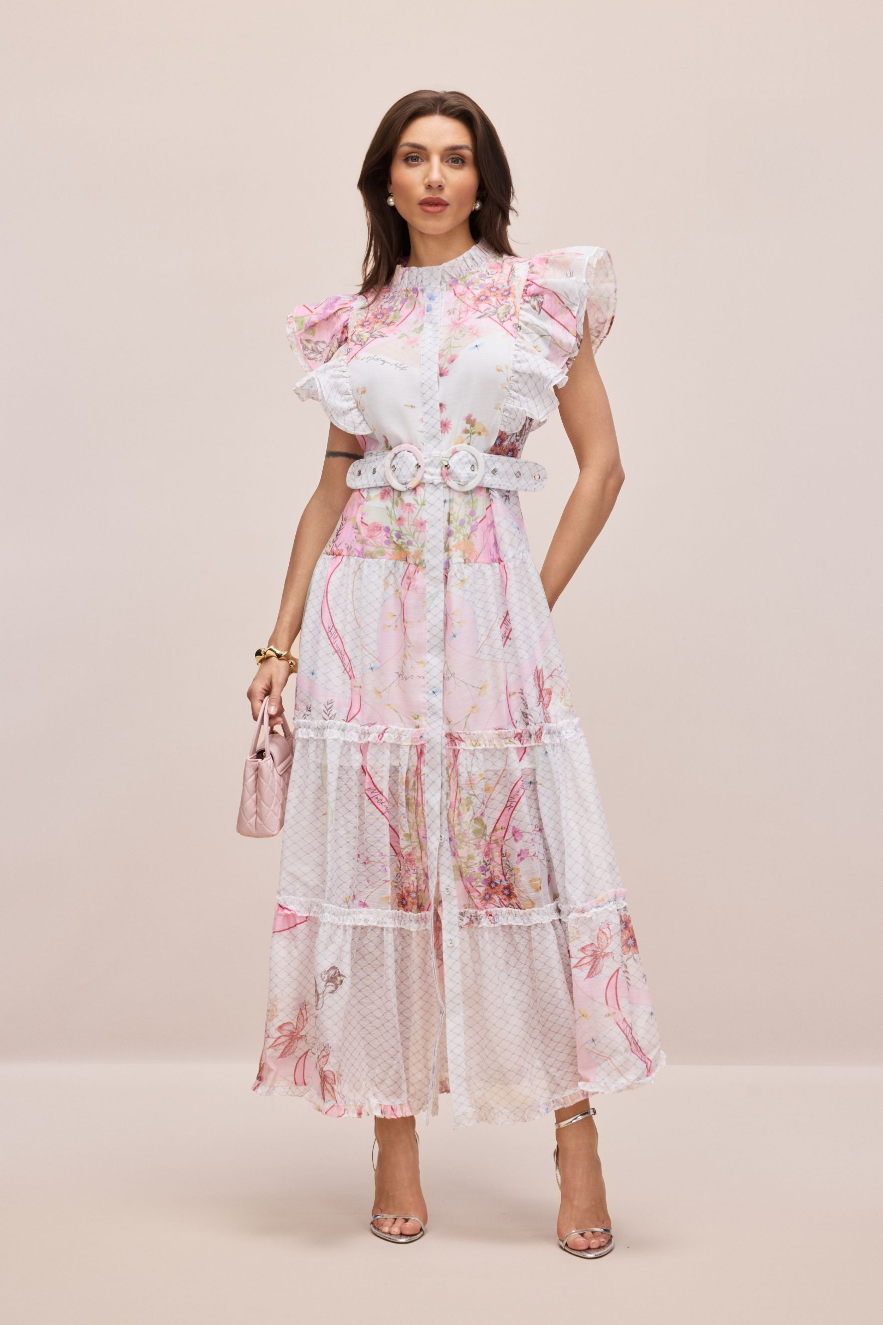 Yvette Floral Print Ruffle Sleeve Maxi Dress