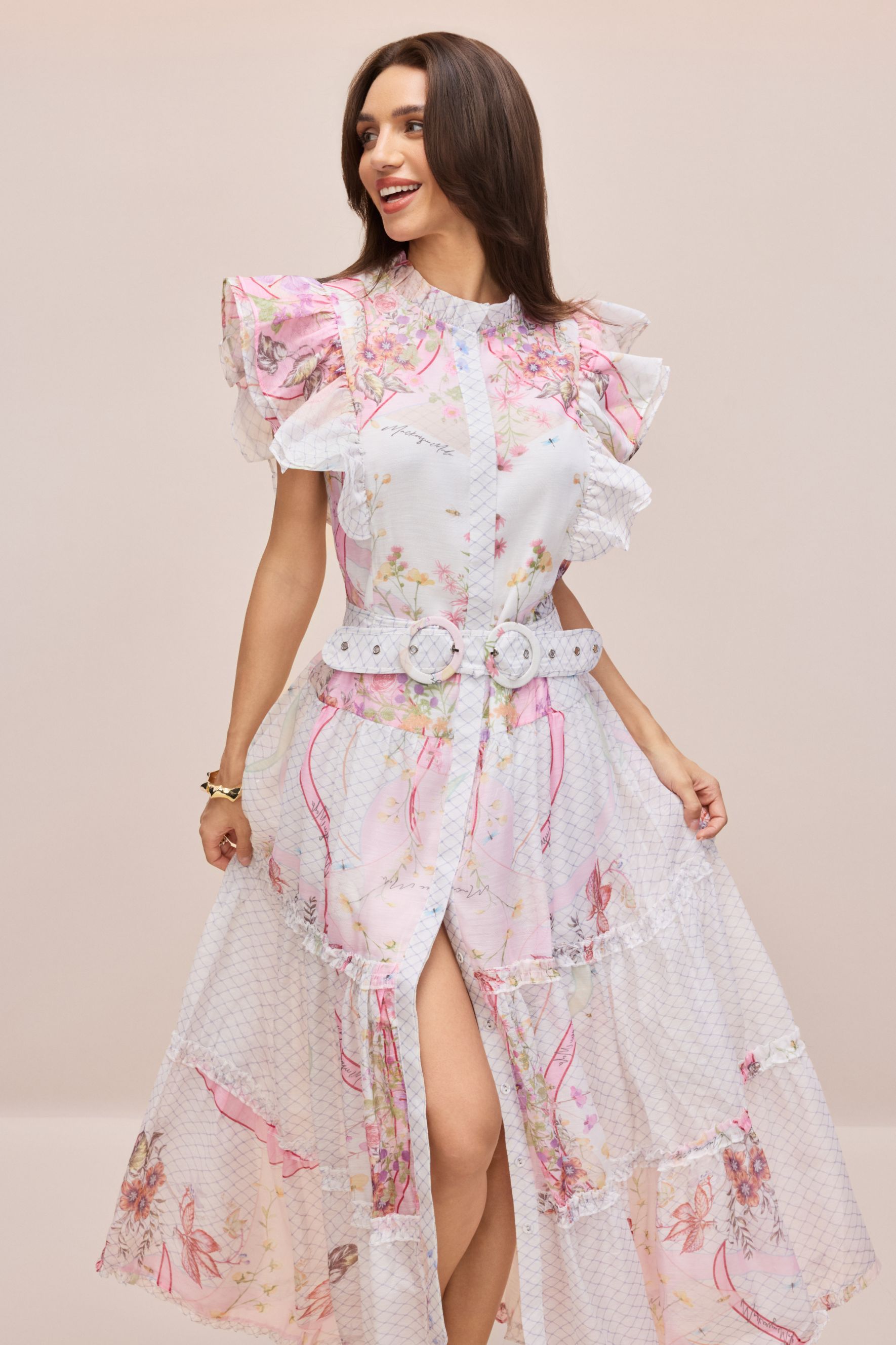 Yvette Floral Print Ruffle Sleeve Maxi Dress