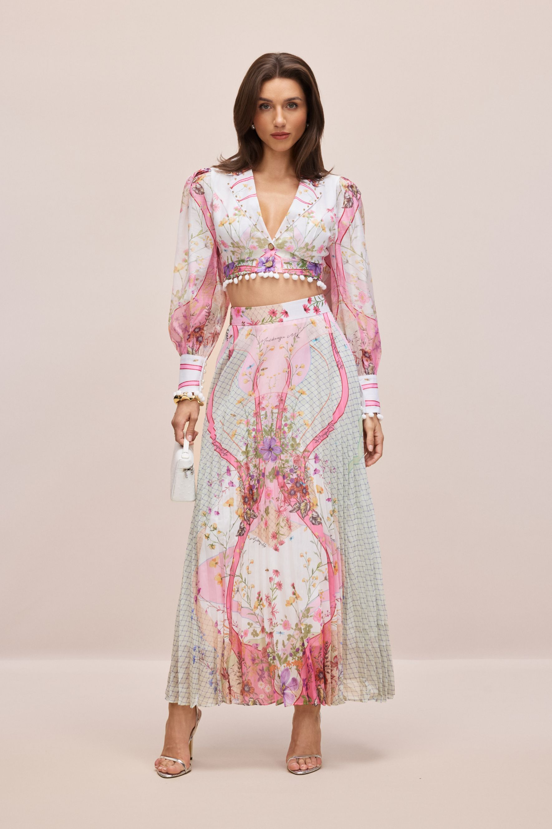 Regina Floral Print Crop Top & Pleated Skirt Set