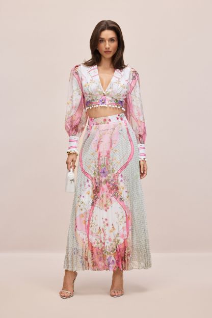 Regina Floral Print Crop Top & Pleated Skirt Set