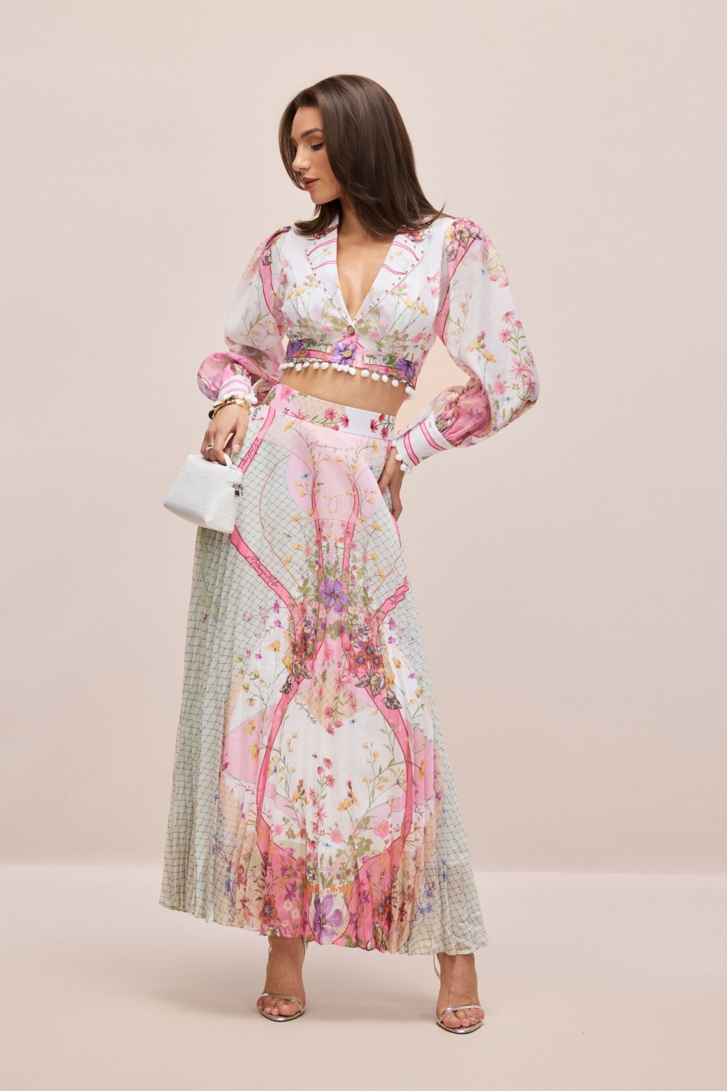 Regina Floral Print Crop Top & Pleated Skirt Set
