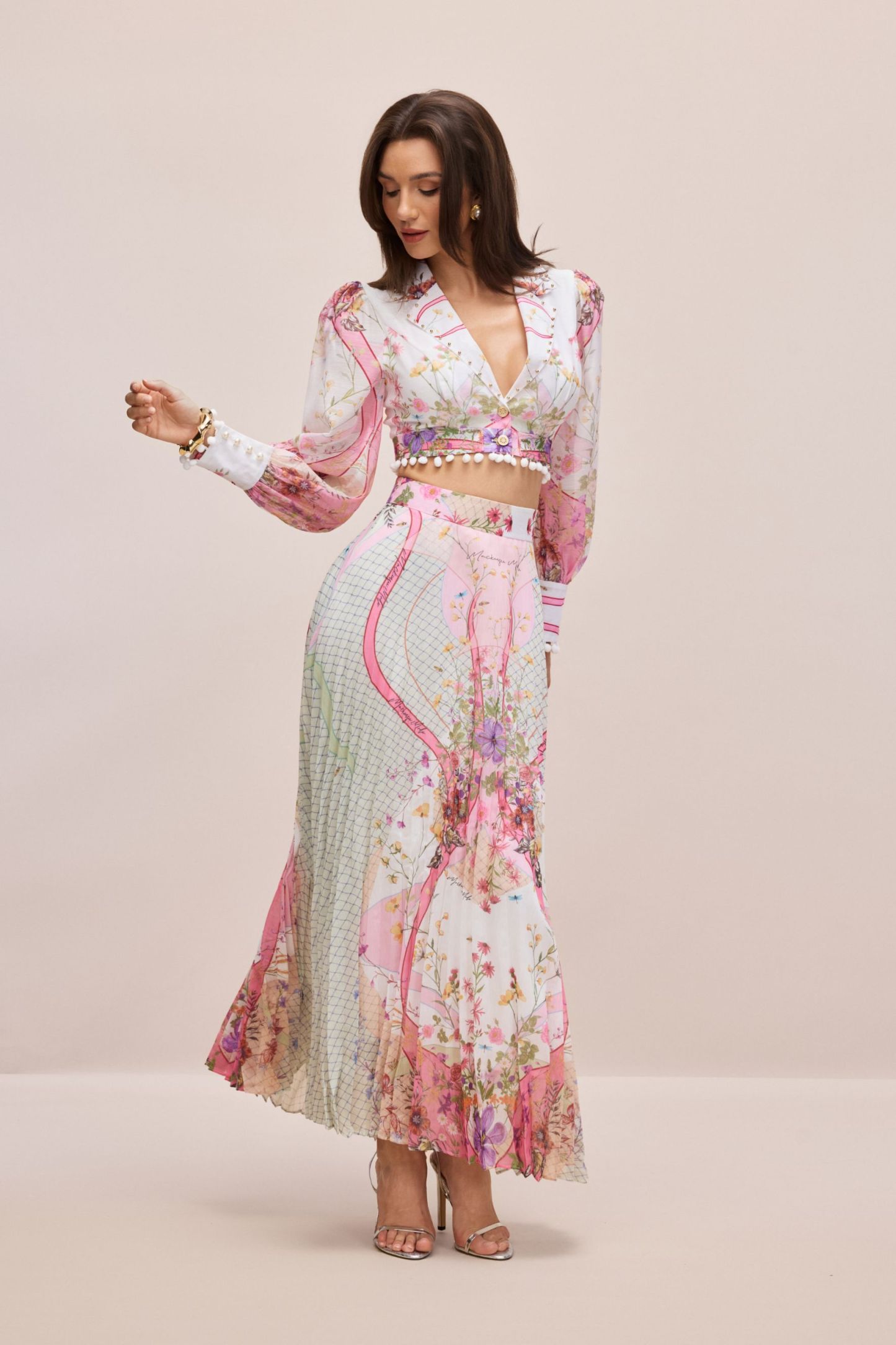 Regina Floral Print Crop Top & Pleated Skirt Set