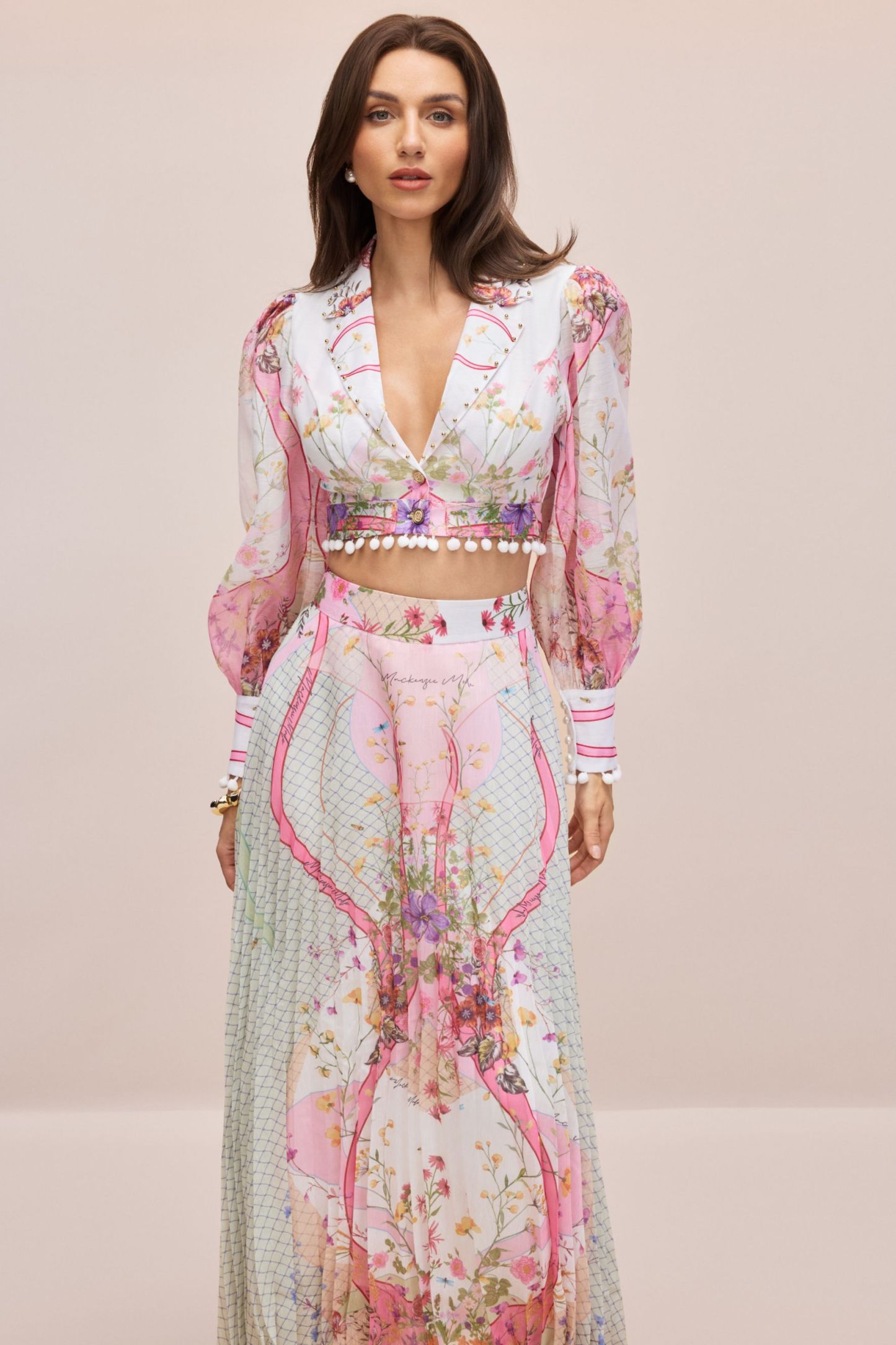 Regina Floral Print Crop Top & Pleated Skirt Set
