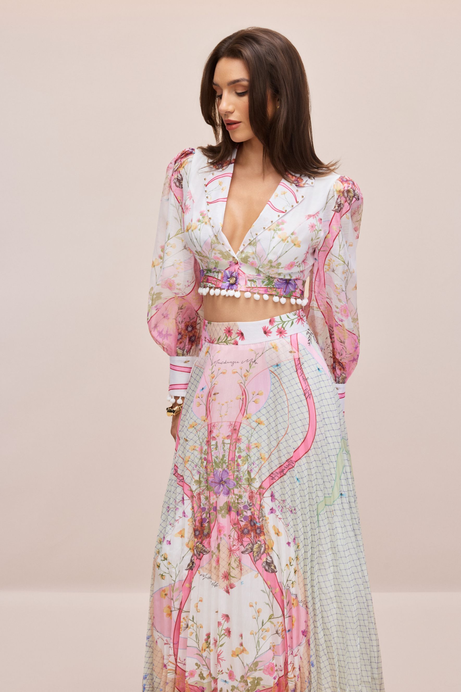 Regina Floral Print Crop Top & Pleated Skirt Set