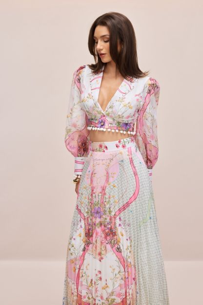 Regina Floral Print Crop Top & Pleated Skirt Set