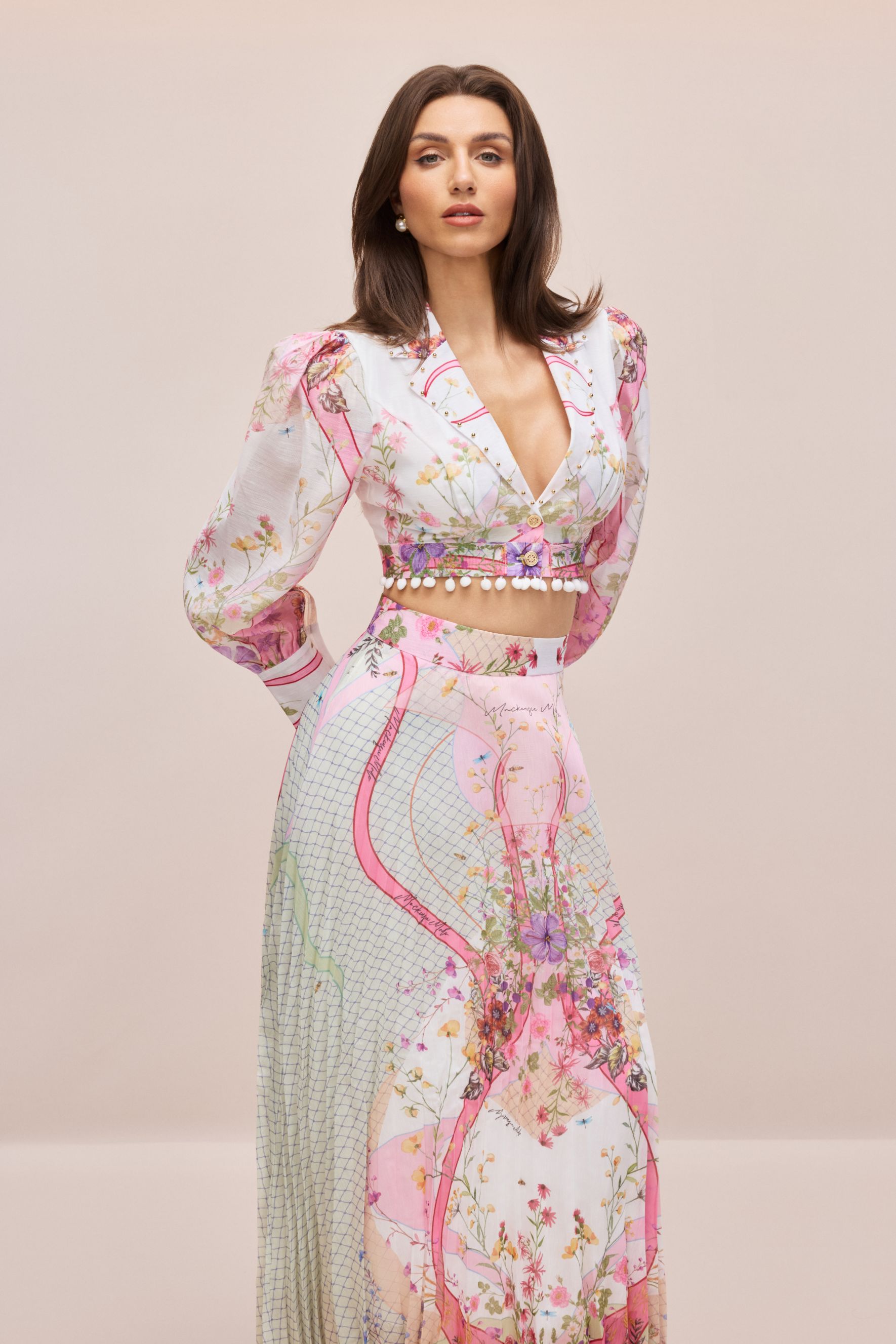 Regina Floral Print Crop Top & Pleated Skirt Set
