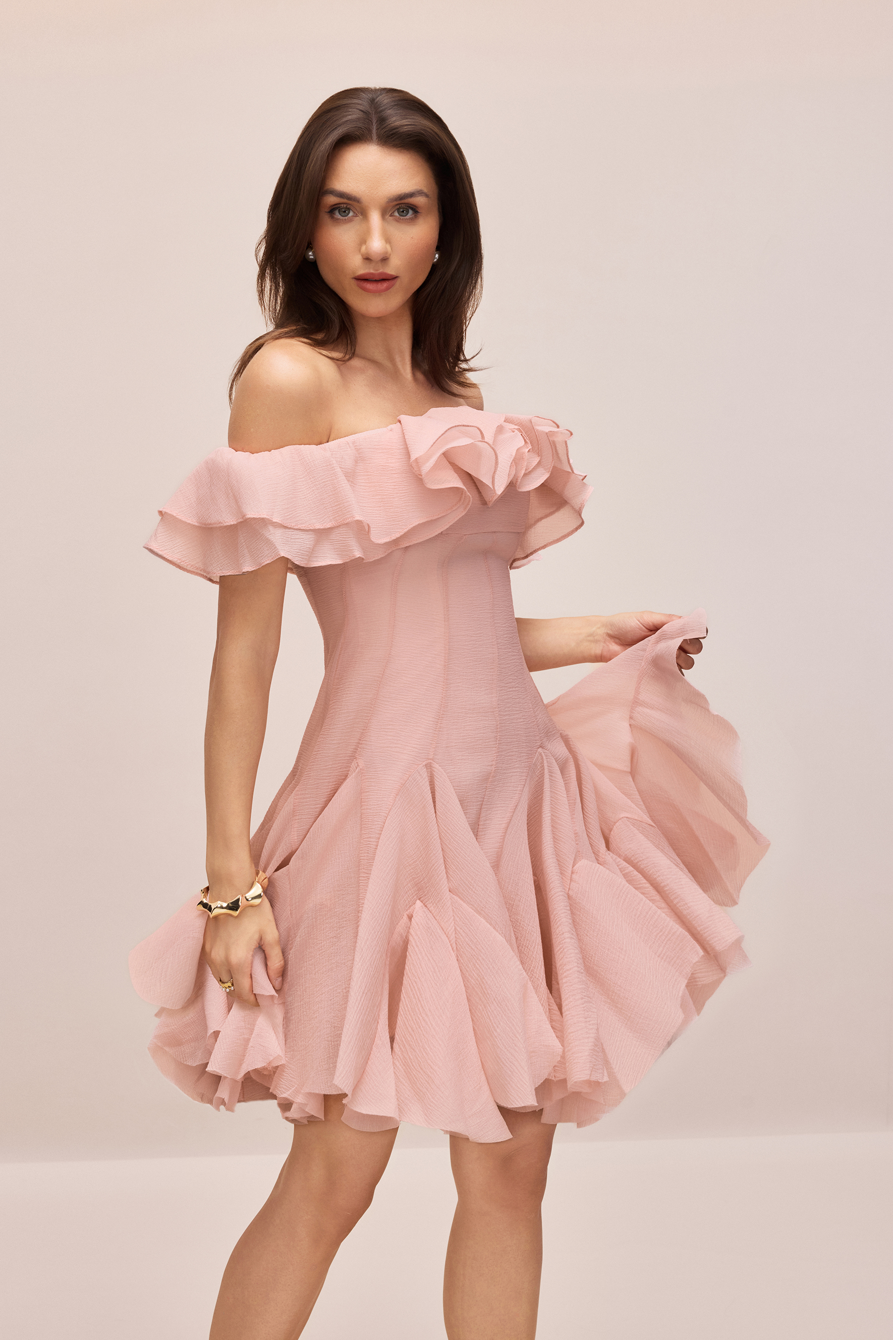 Vita Off Shoulder Ruffle Mini Dress