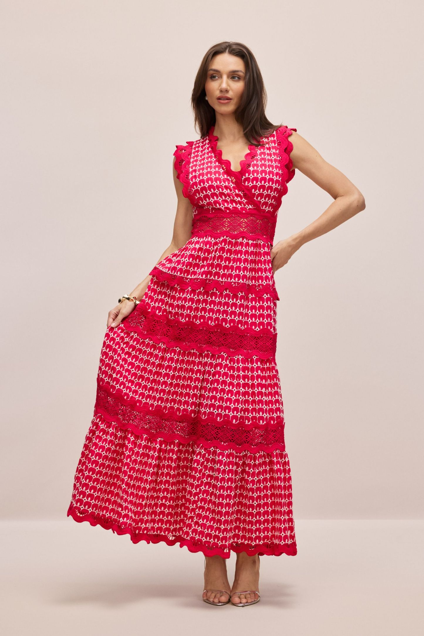 Louisa V-neck Embroidered Lace Maxi Dress