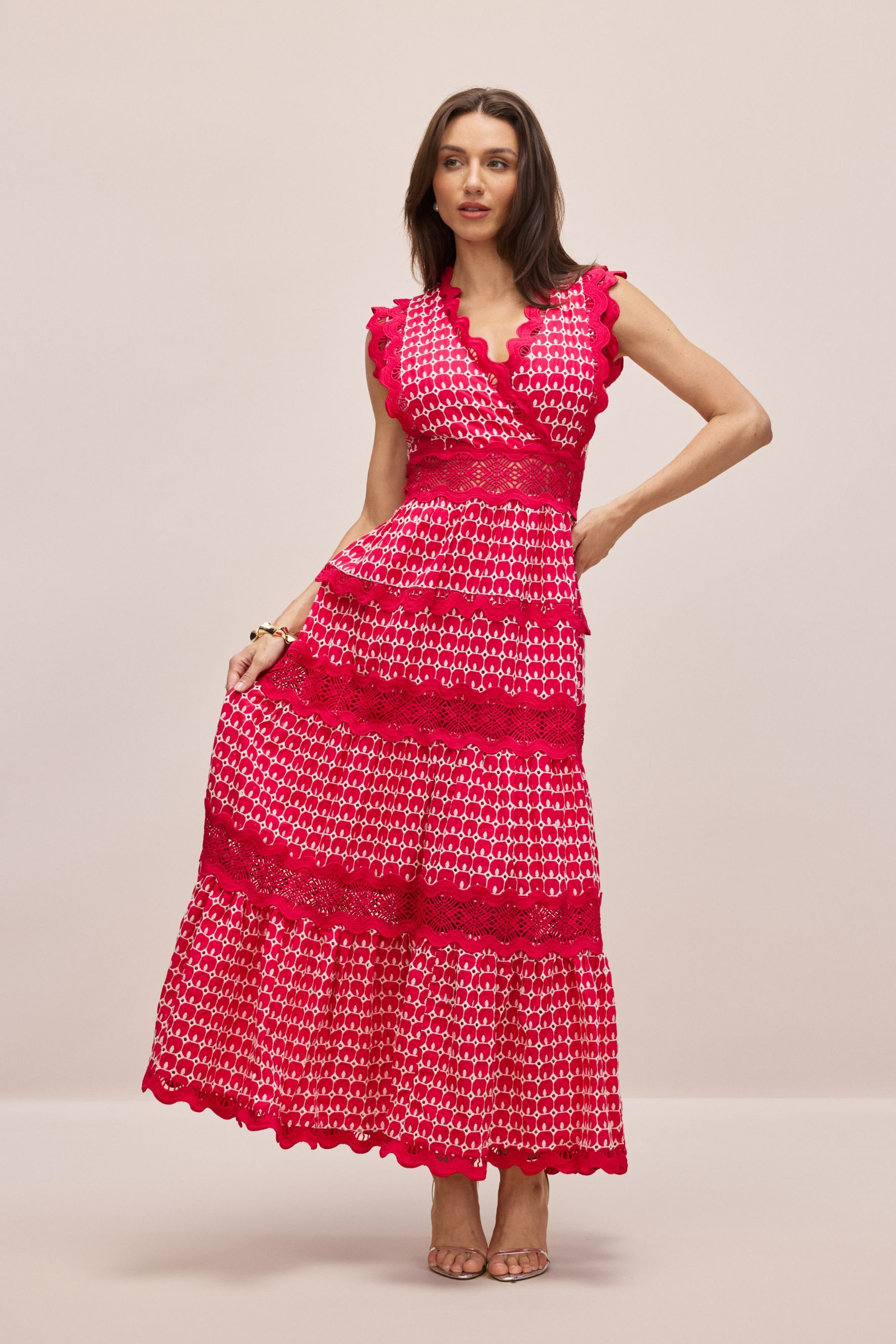 Louisa V-neck Embroidered Lace Maxi Dress