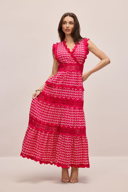 Louisa V-neck Embroidered Lace Maxi Dress