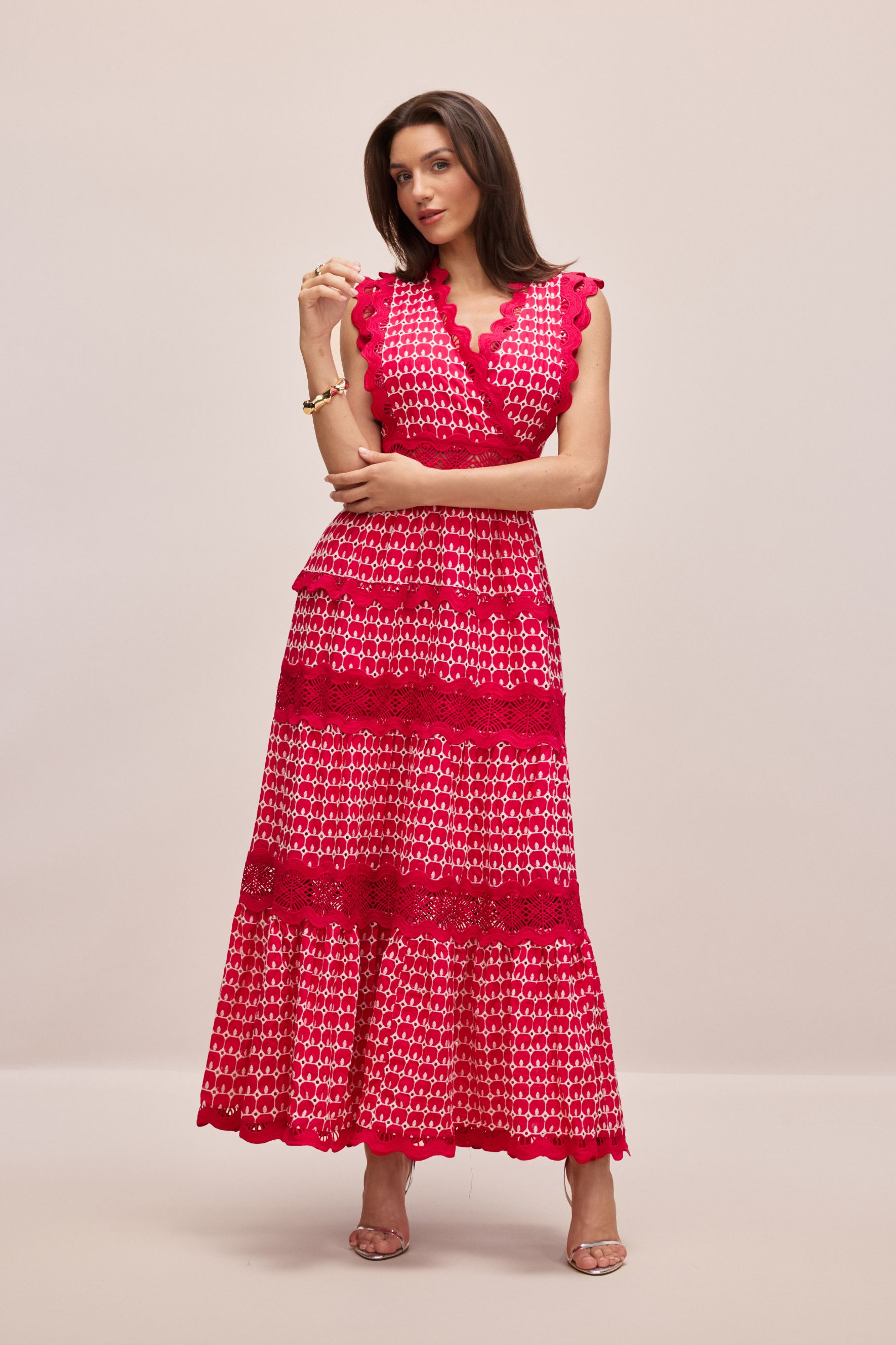 Louisa V-neck Embroidered Lace Maxi Dress