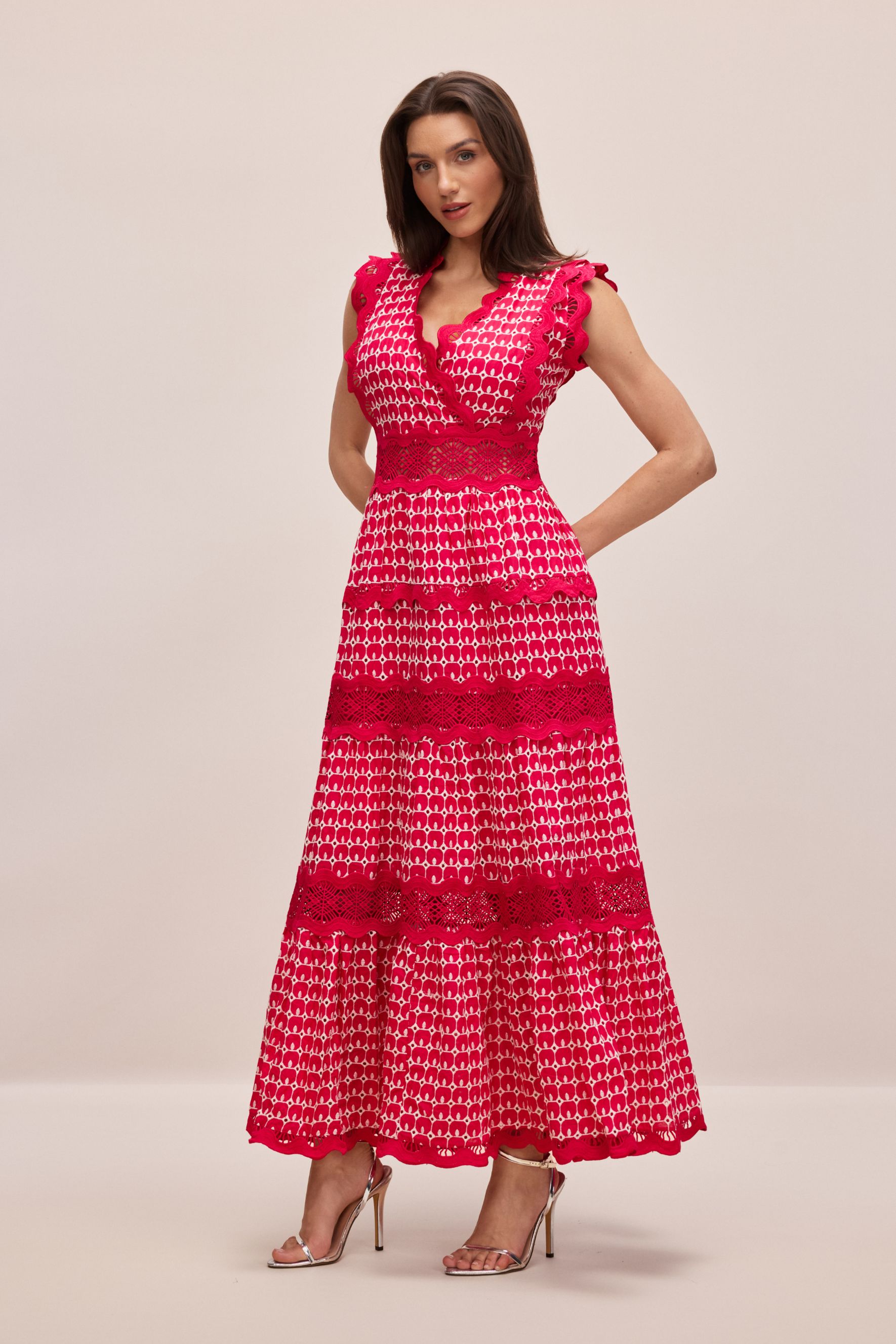 Louisa V-neck Embroidered Lace Maxi Dress