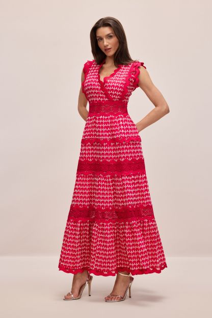 Louisa V-neck Embroidered Lace Maxi Dress