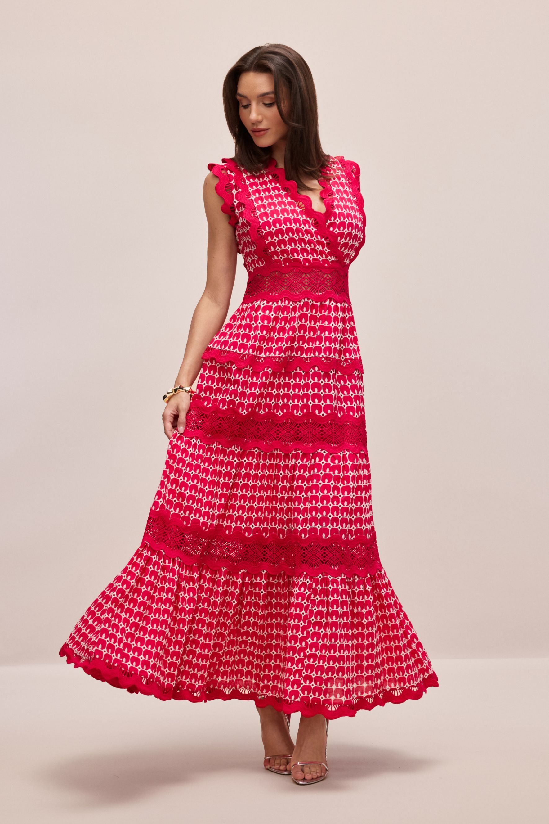 Louisa V-neck Embroidered Lace Maxi Dress