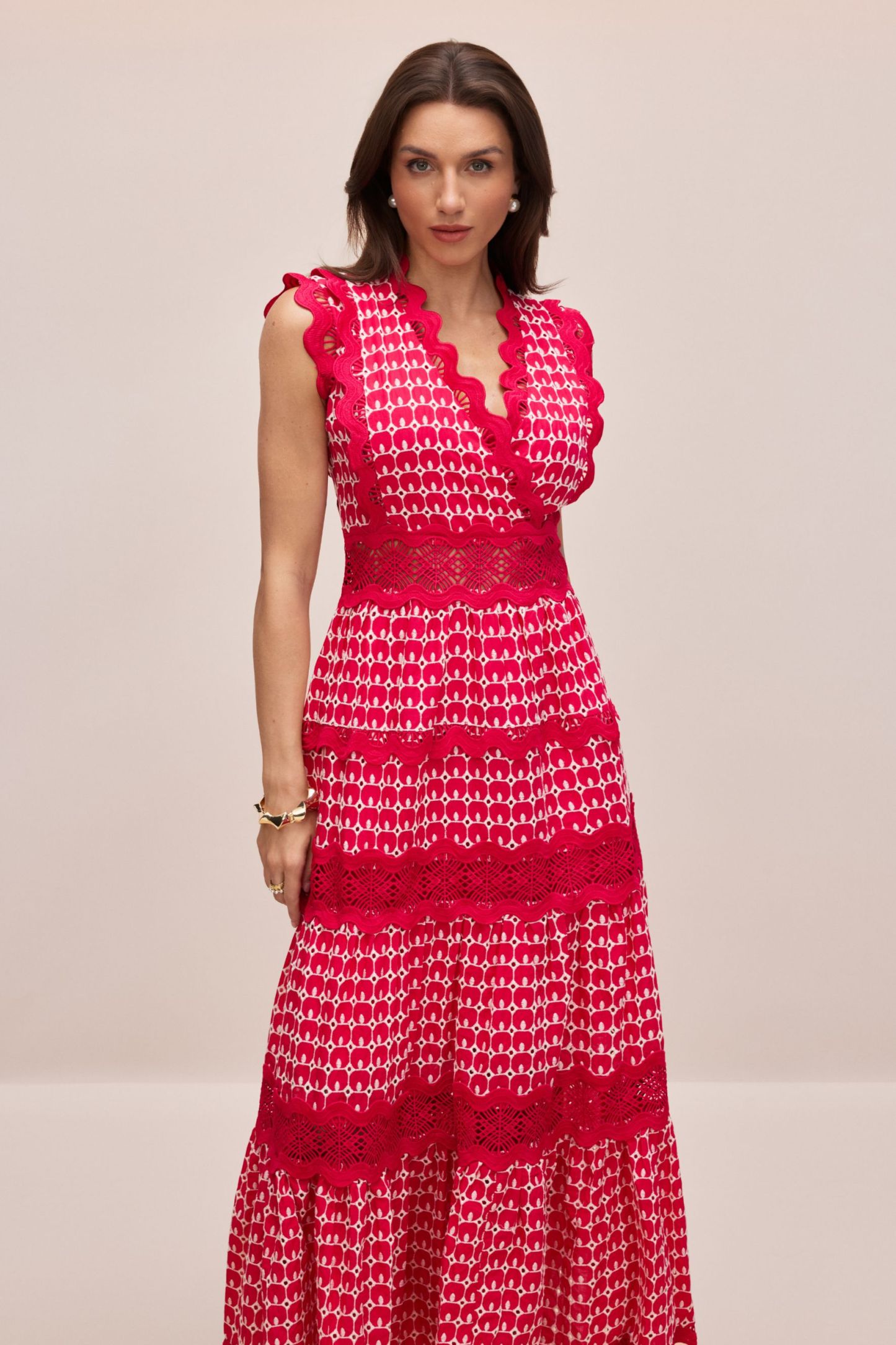 Louisa V-neck Embroidered Lace Maxi Dress