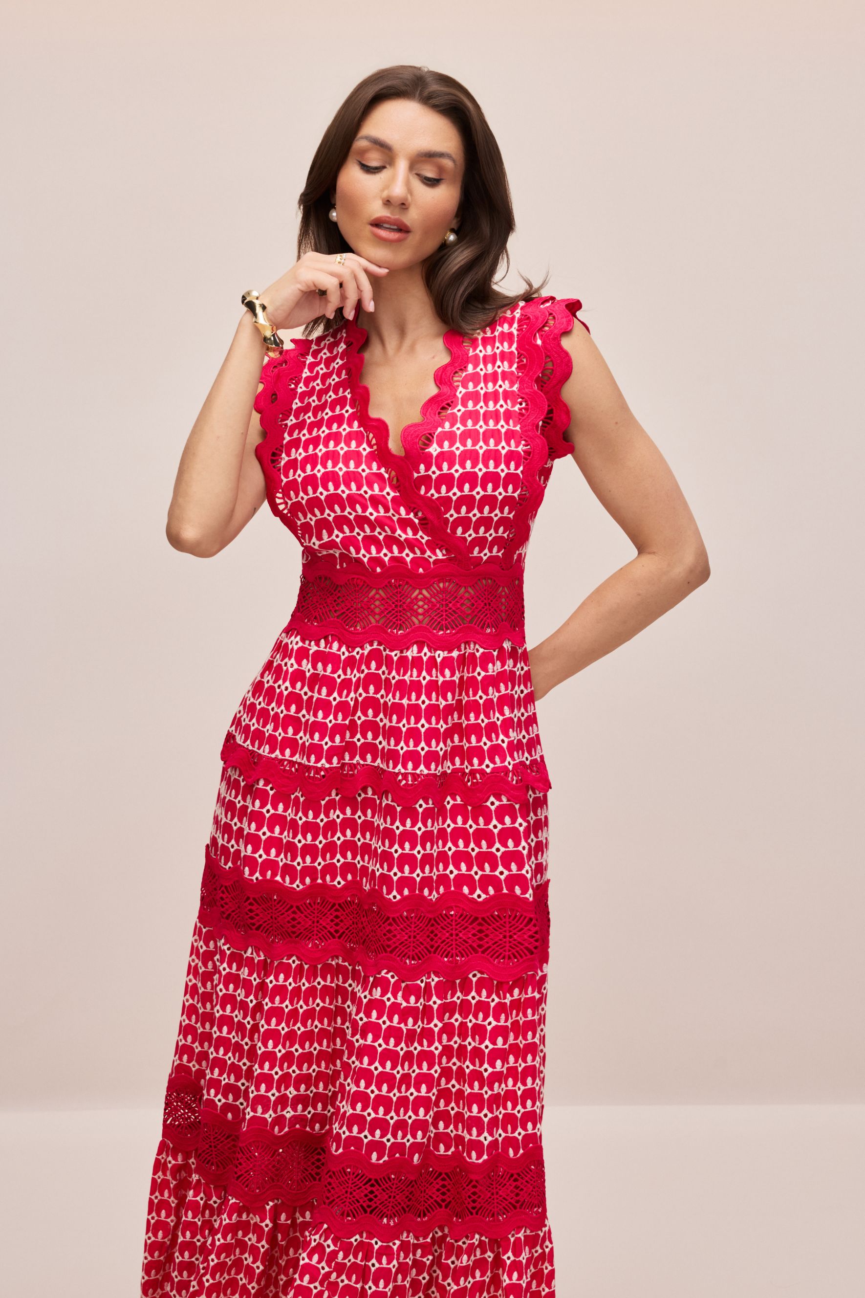 Louisa V-neck Embroidered Lace Maxi Dress