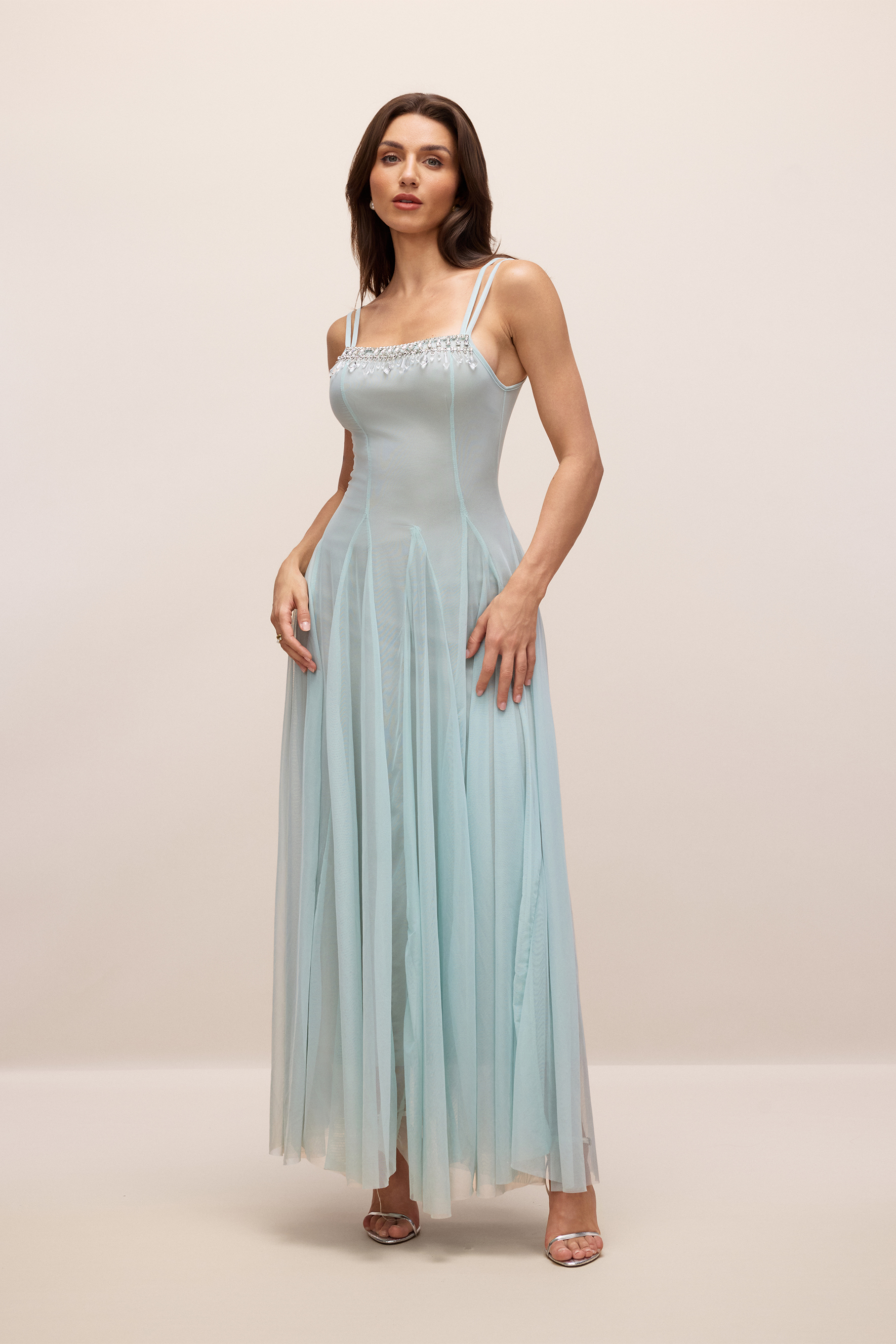 Agatha Crystal Embellished Tulle Maxi Dress