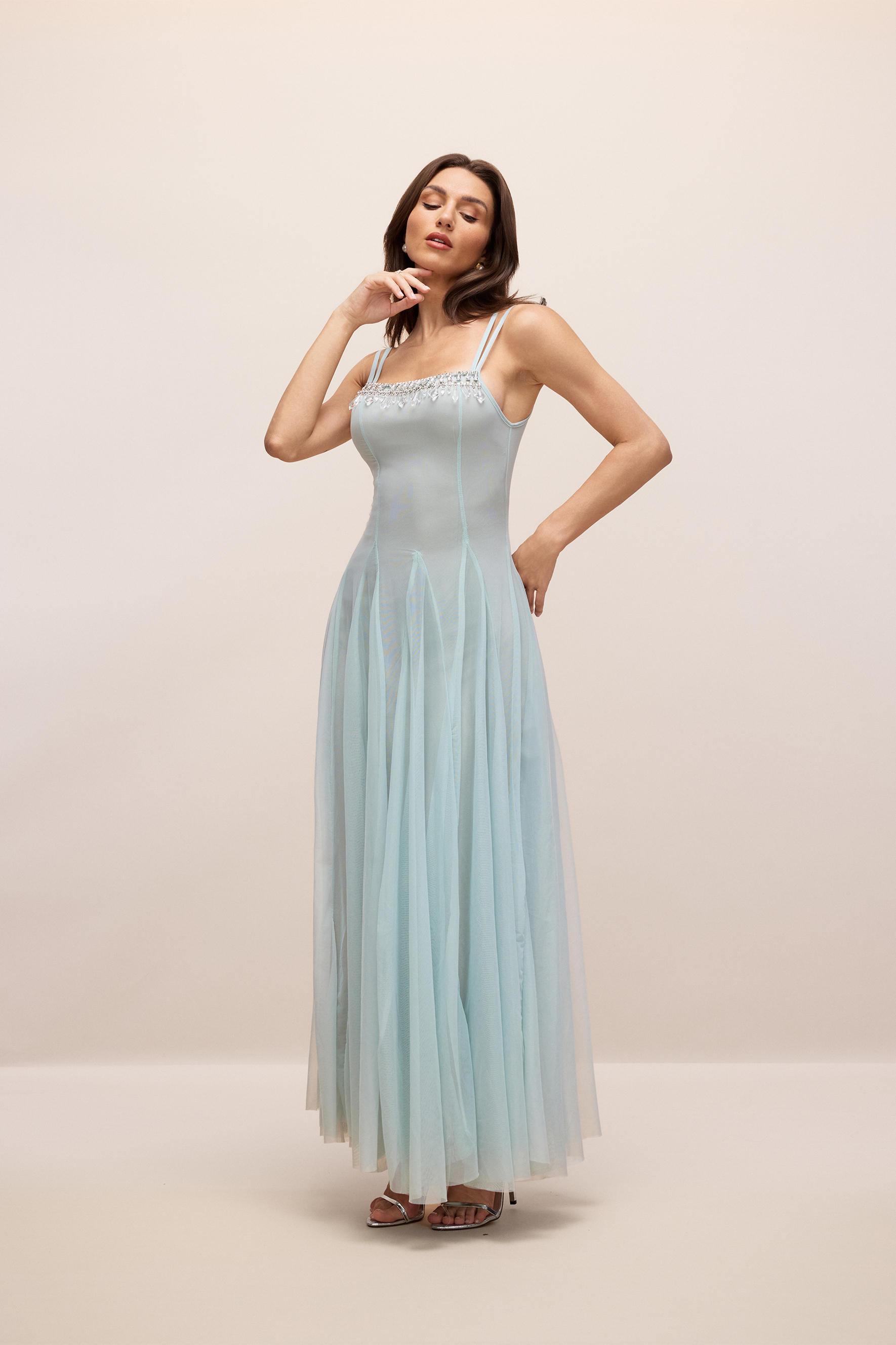 Agatha Crystal Embellished Tulle Maxi Dress