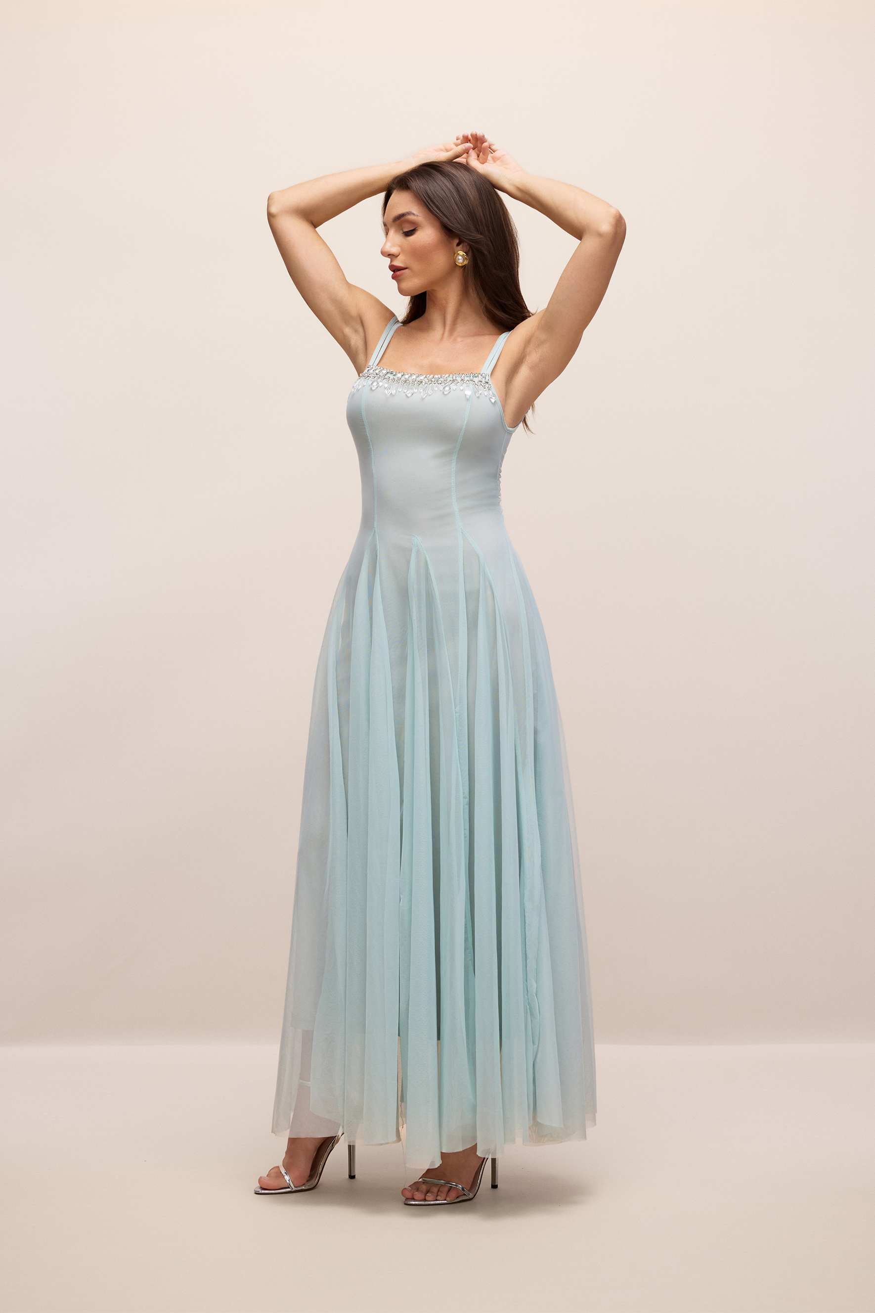 Agatha Crystal Embellished Tulle Maxi Dress