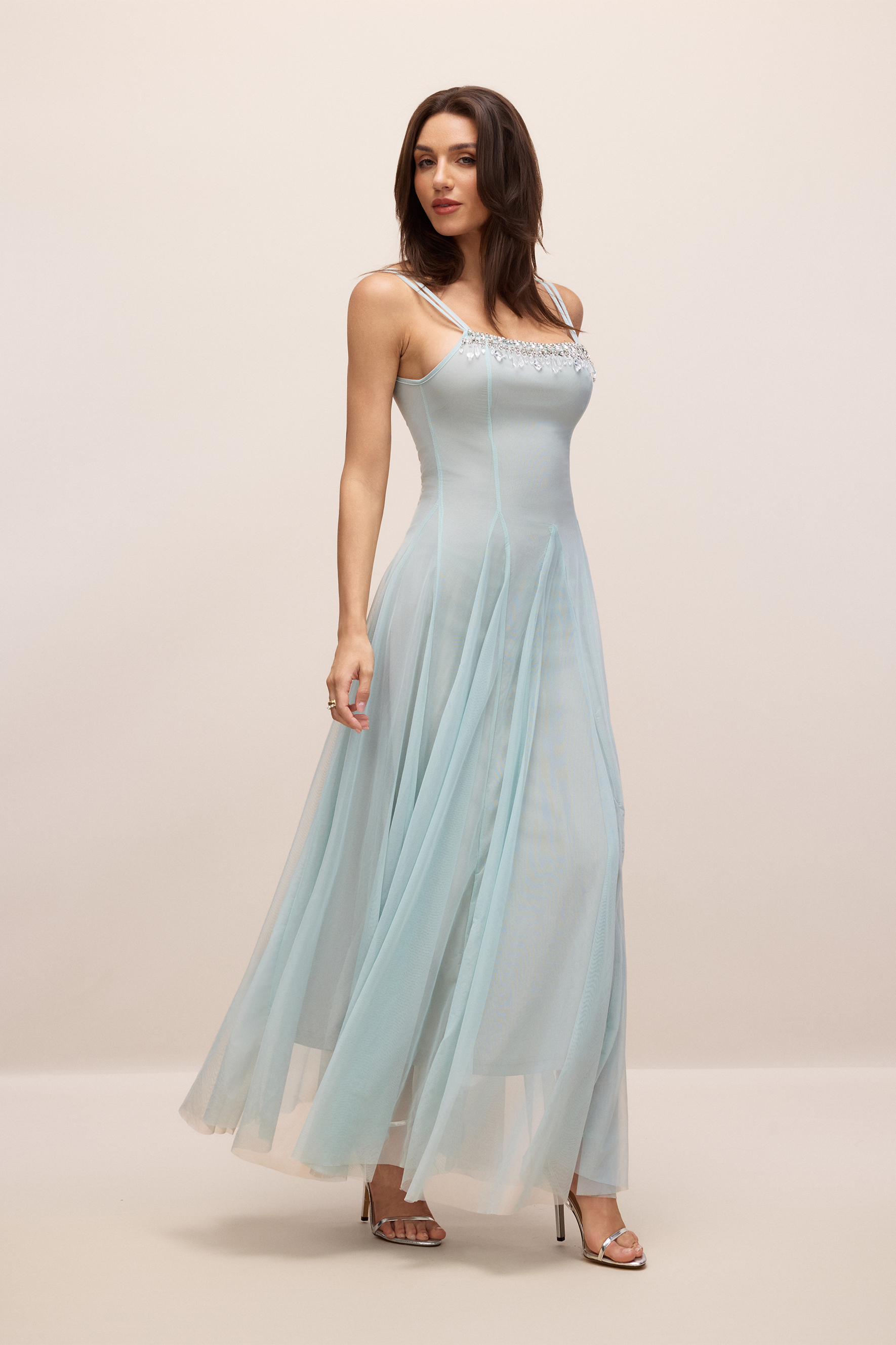 Agatha Crystal Embellished Tulle Maxi Dress