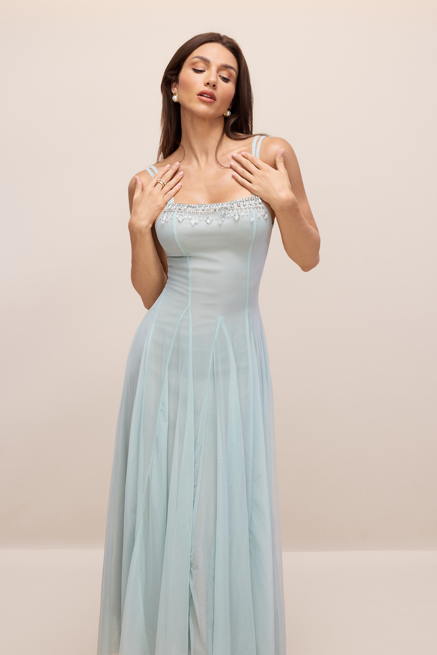 Agatha Crystal Embellished Tulle Maxi Dress