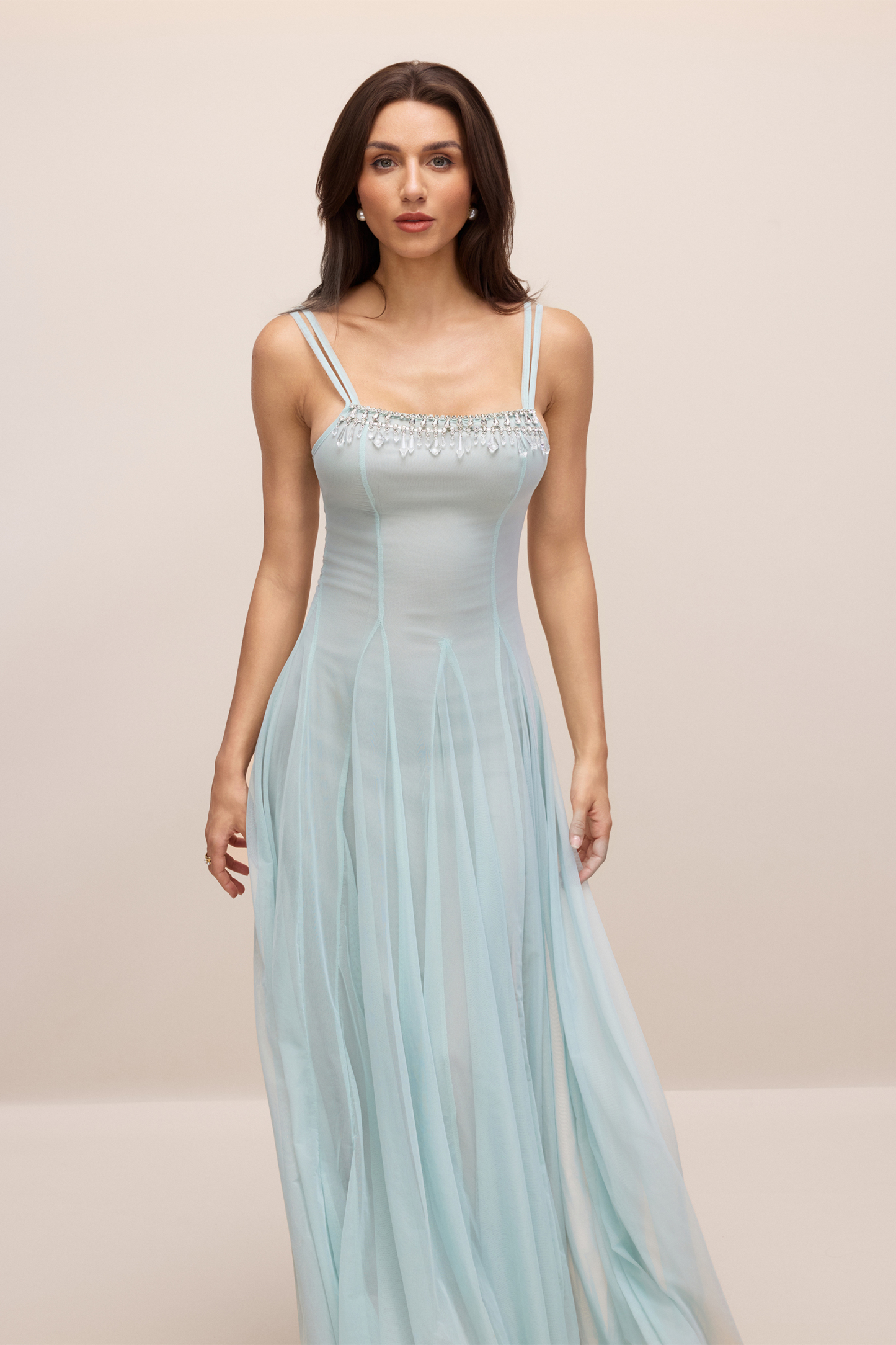 Agatha Crystal Embellished Tulle Maxi Dress