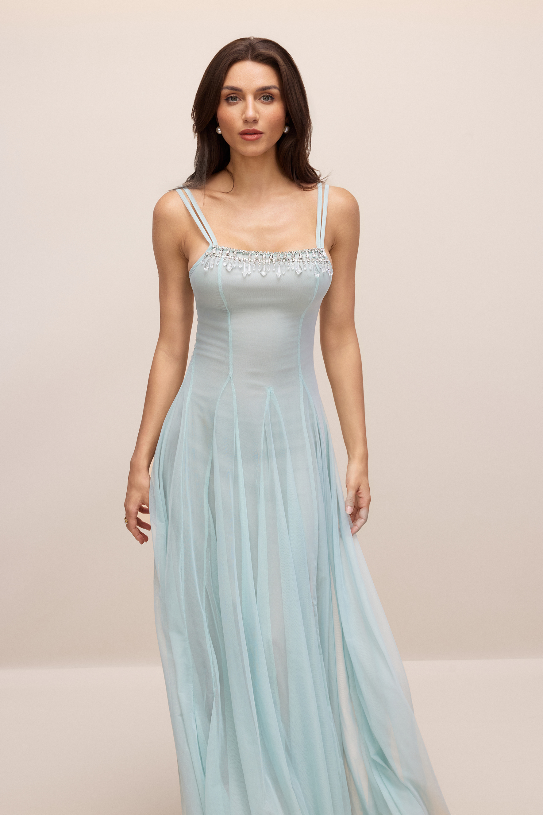 Agatha Crystal Embellished Tulle Maxi Dress