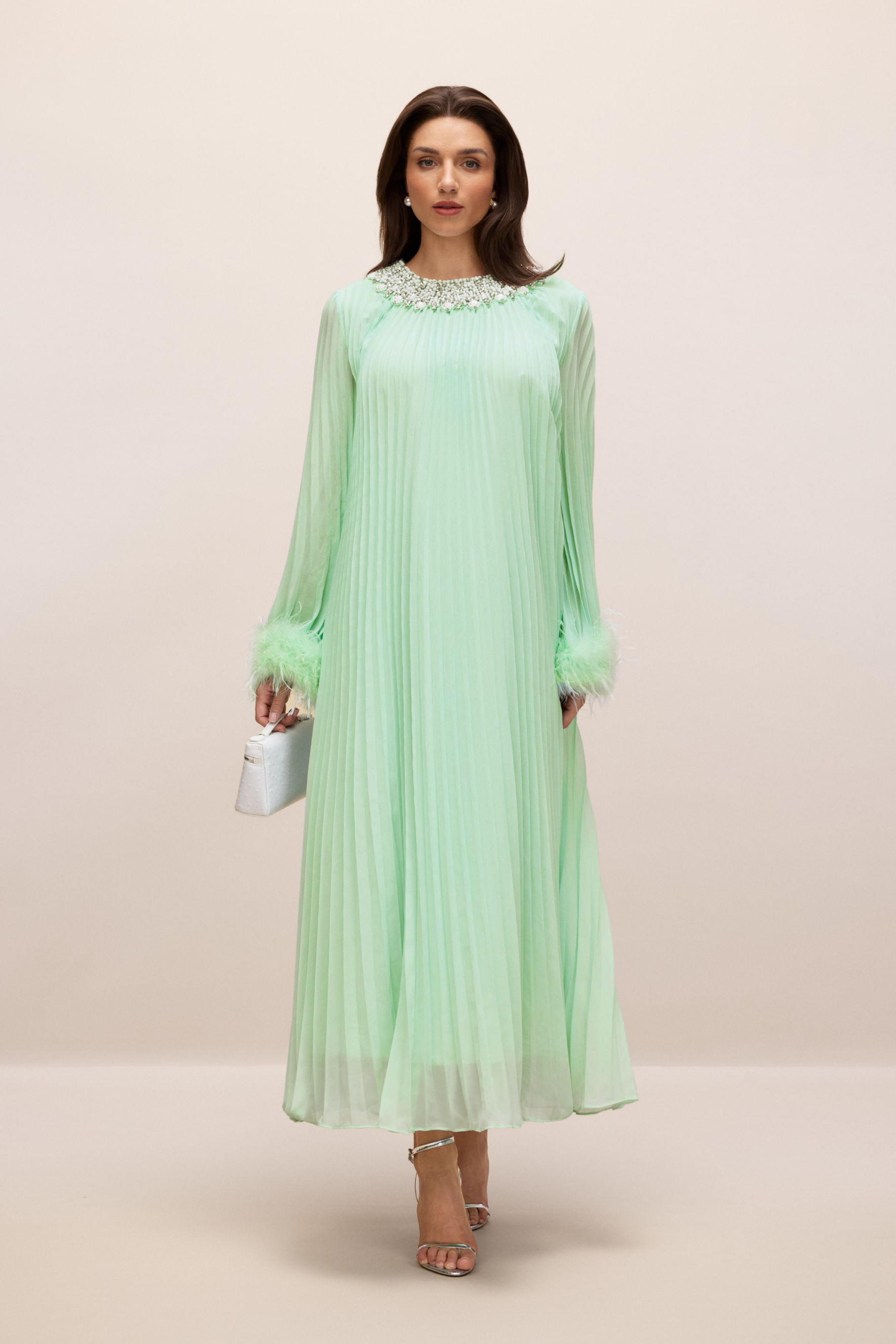 Sarah Embellished Pleated Chiffon Maxi Dress