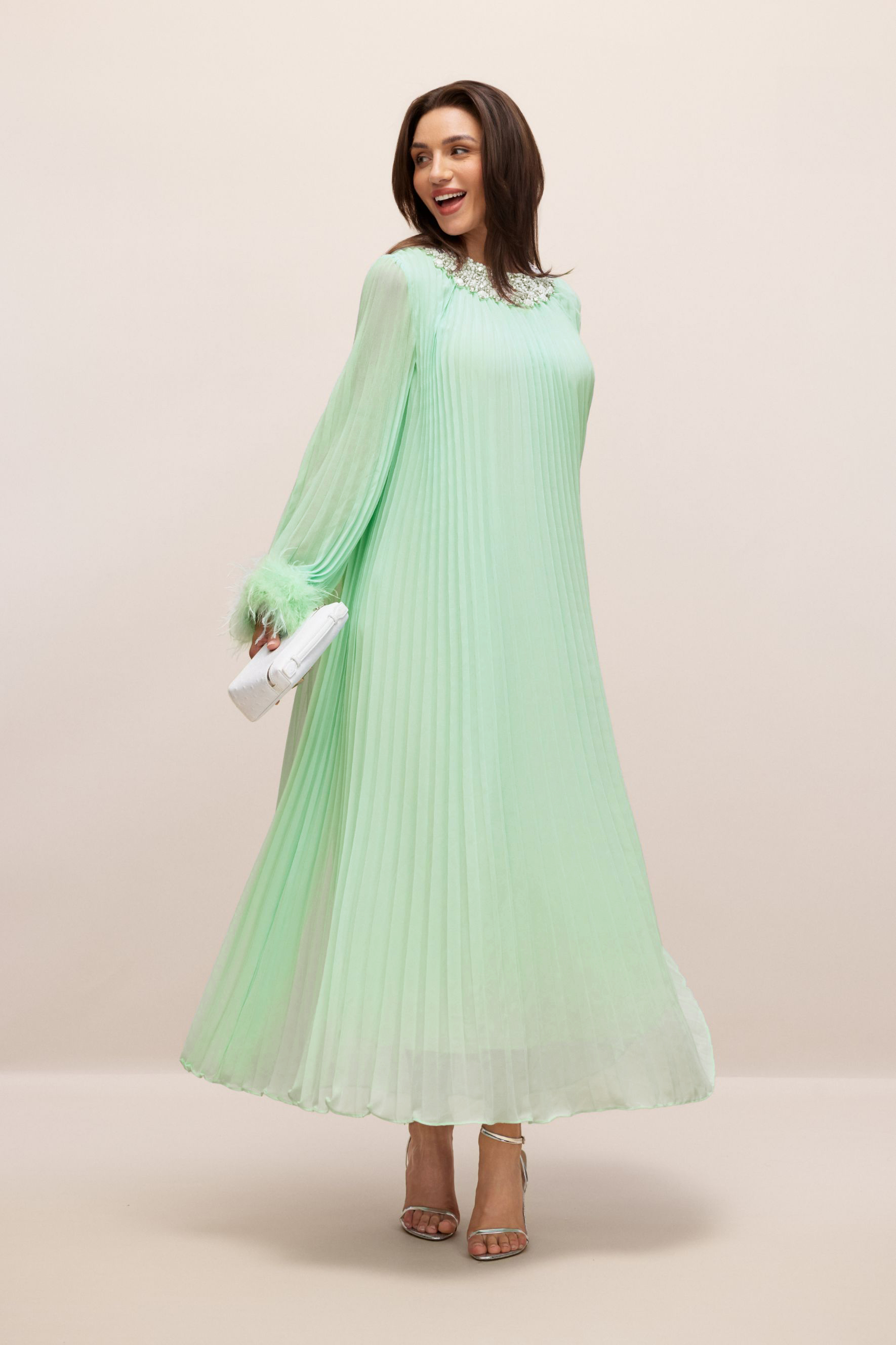 Sarah Embellished Pleated Chiffon Maxi Dress