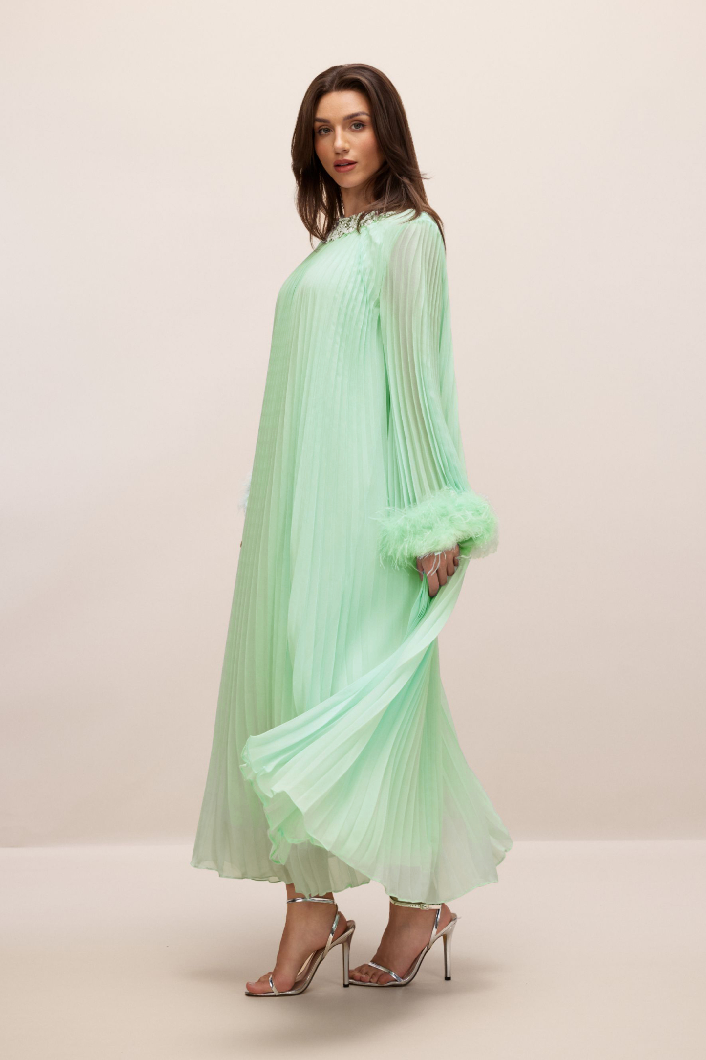 Sarah Embellished Pleated Chiffon Maxi Dress