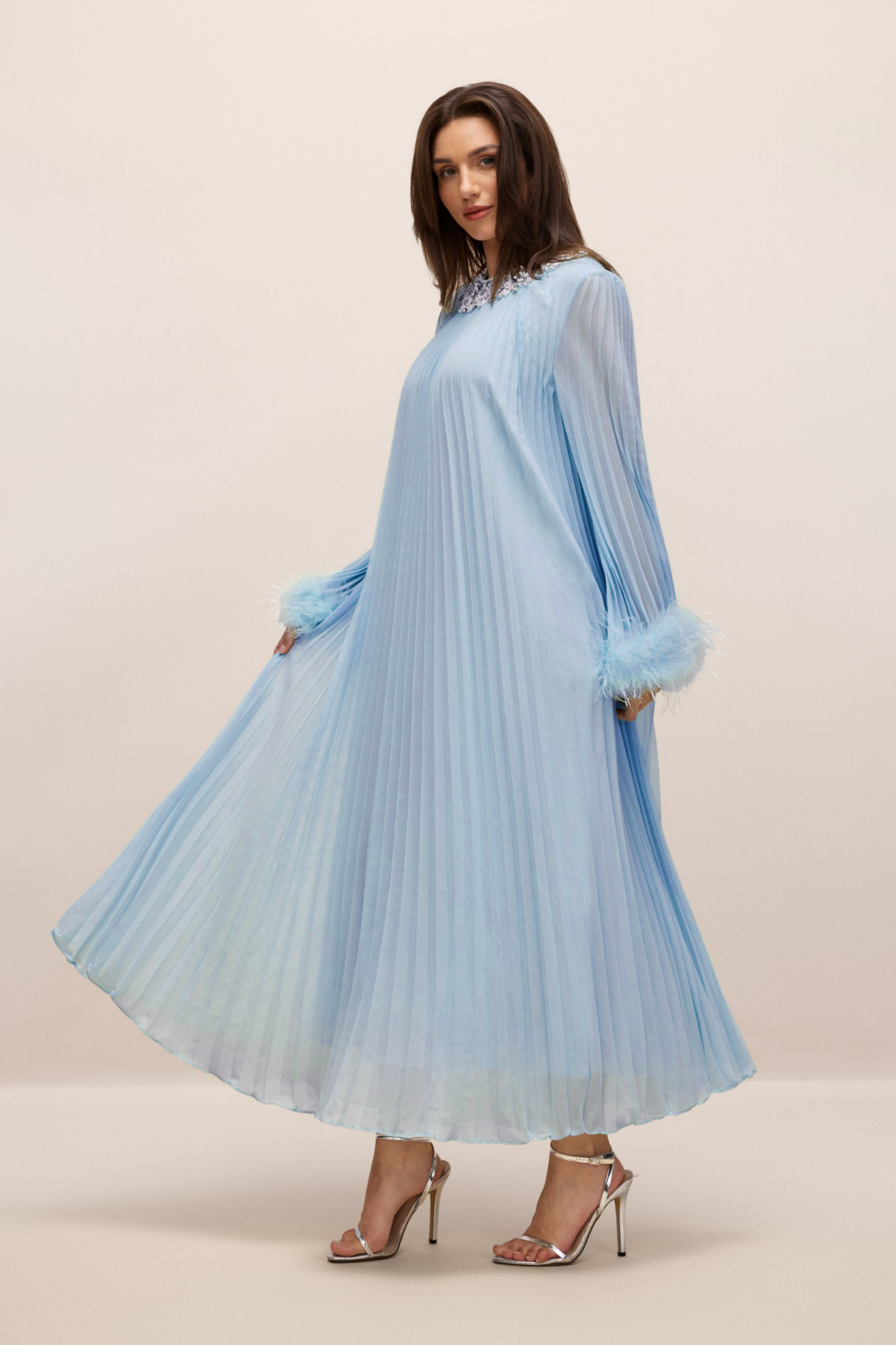 Sarah Embellished Pleated Chiffon Maxi Dress