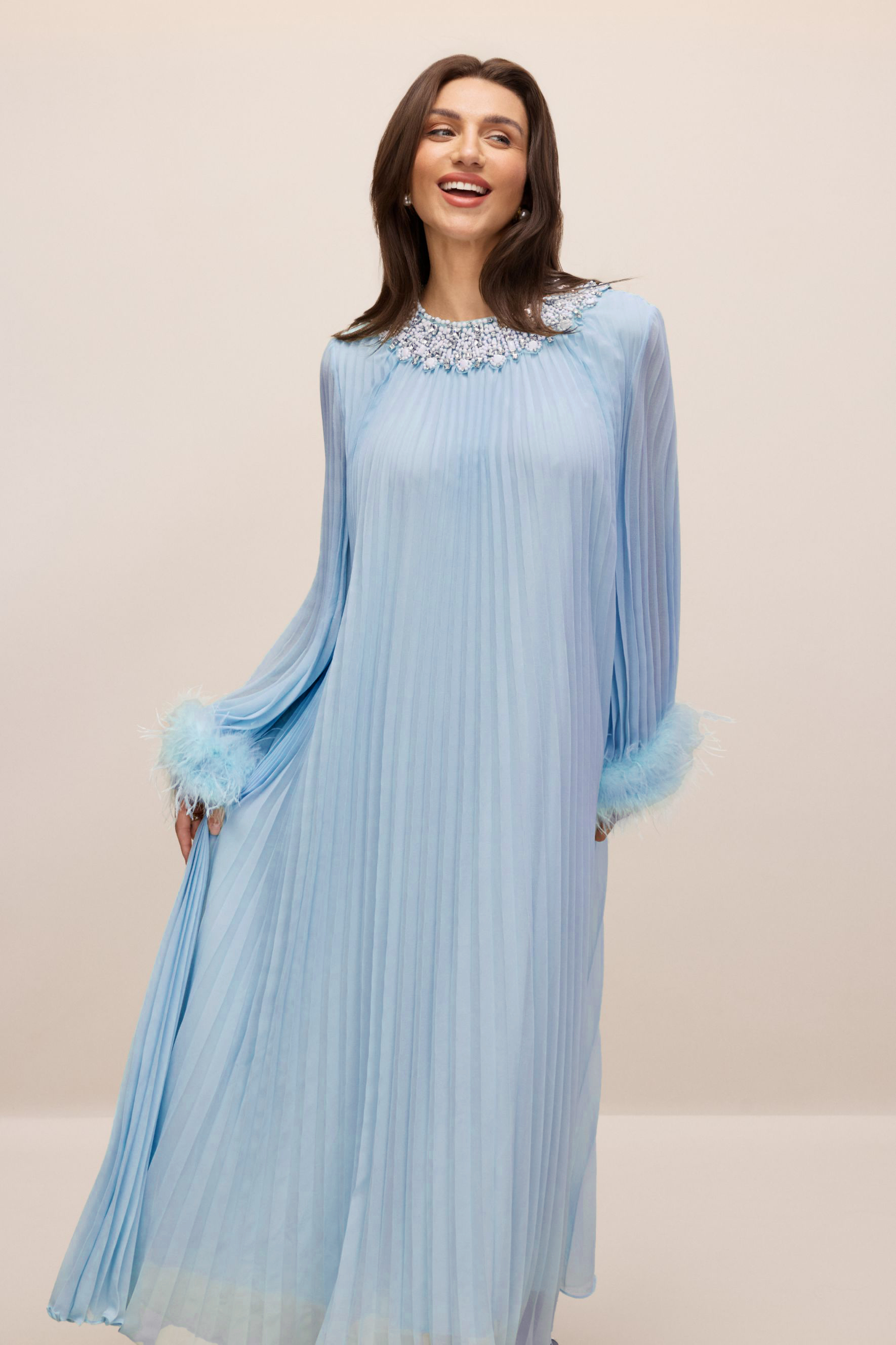Sarah Embellished Pleated Chiffon Maxi Dress