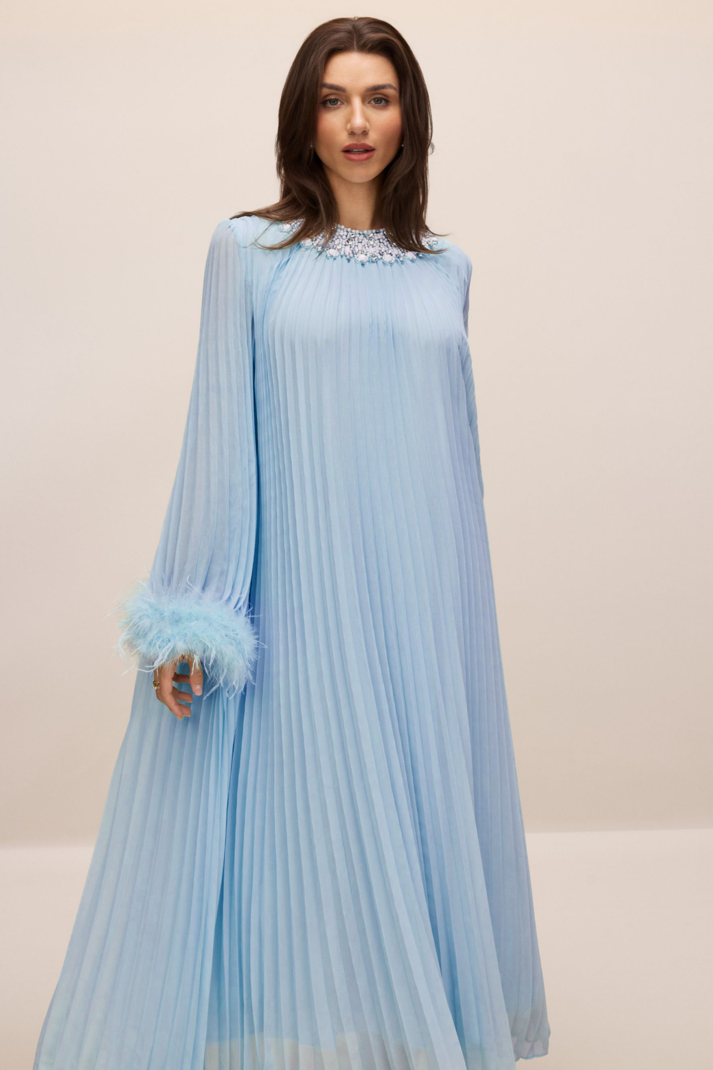 Sarah Embellished Pleated Chiffon Maxi Dress