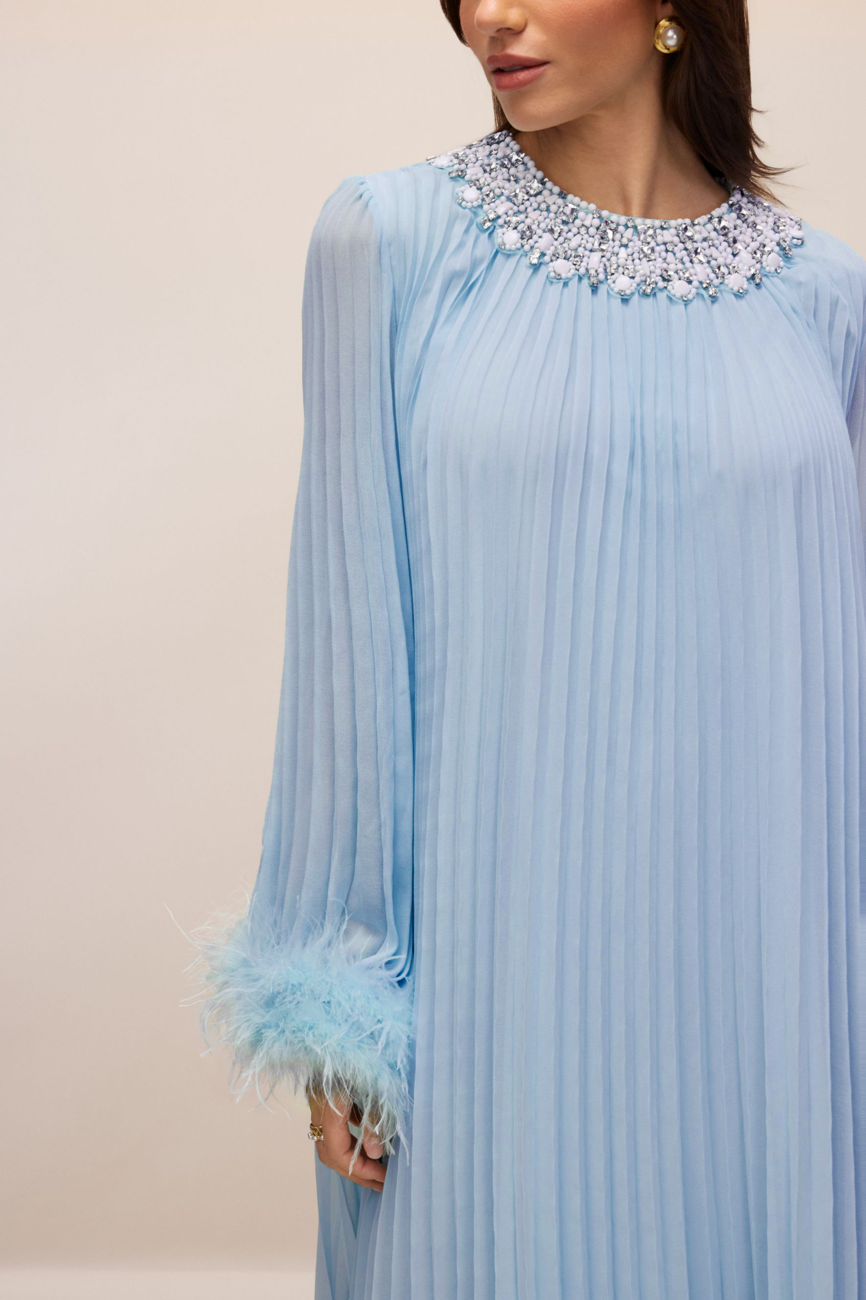 Sarah Embellished Pleated Chiffon Maxi Dress