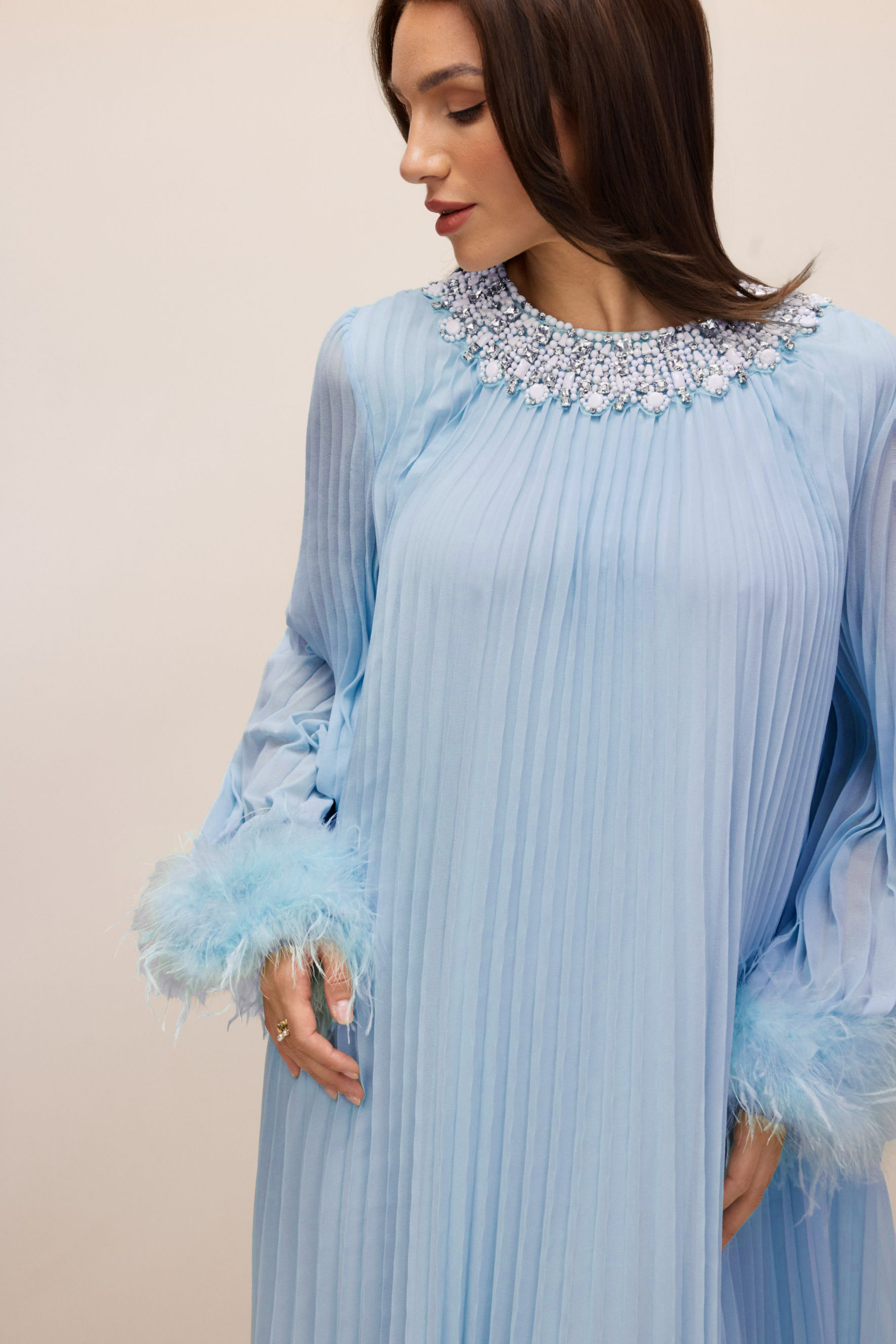 Sarah Embellished Pleated Chiffon Maxi Dress