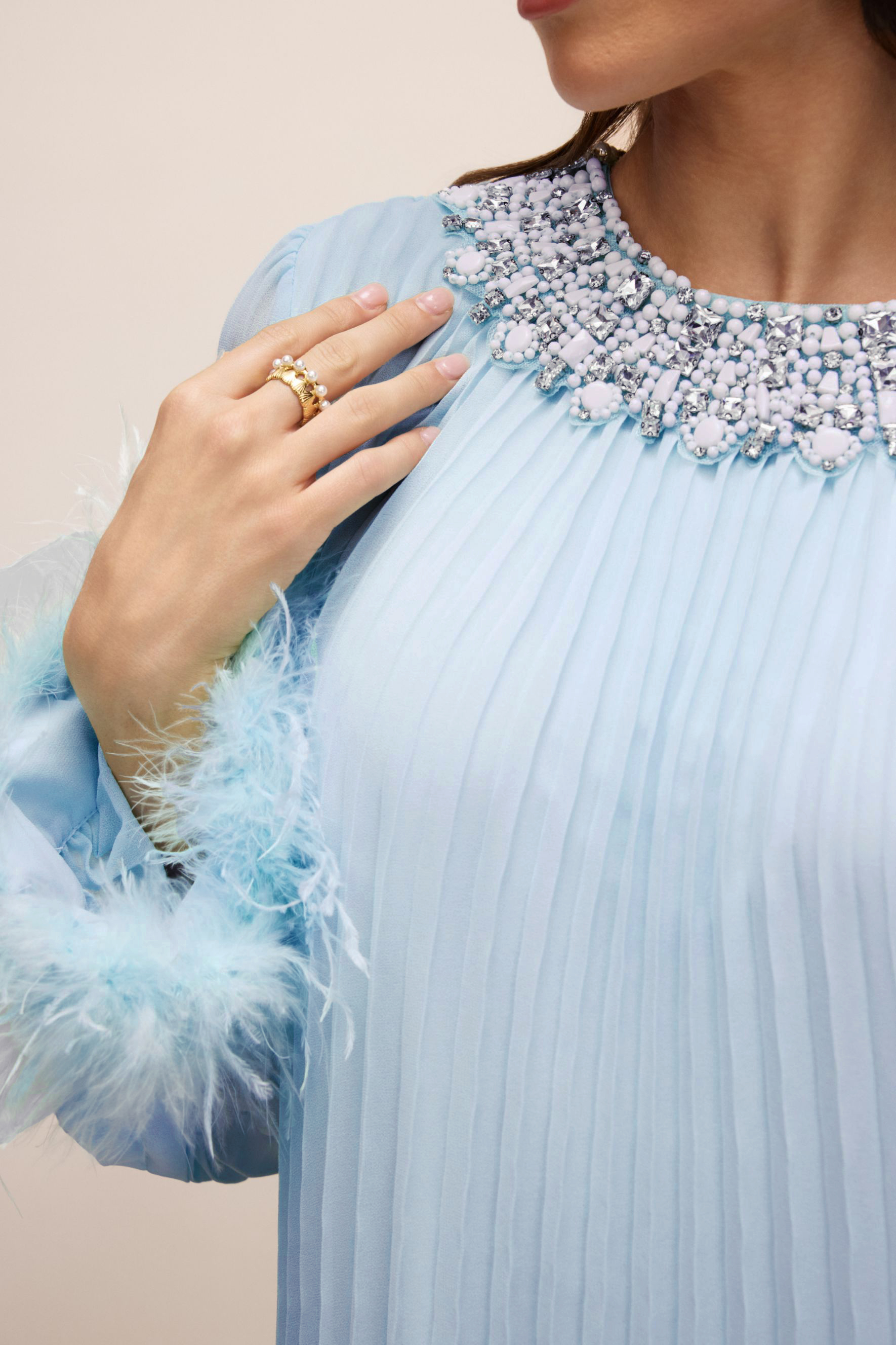 Sarah Embellished Pleated Chiffon Maxi Dress