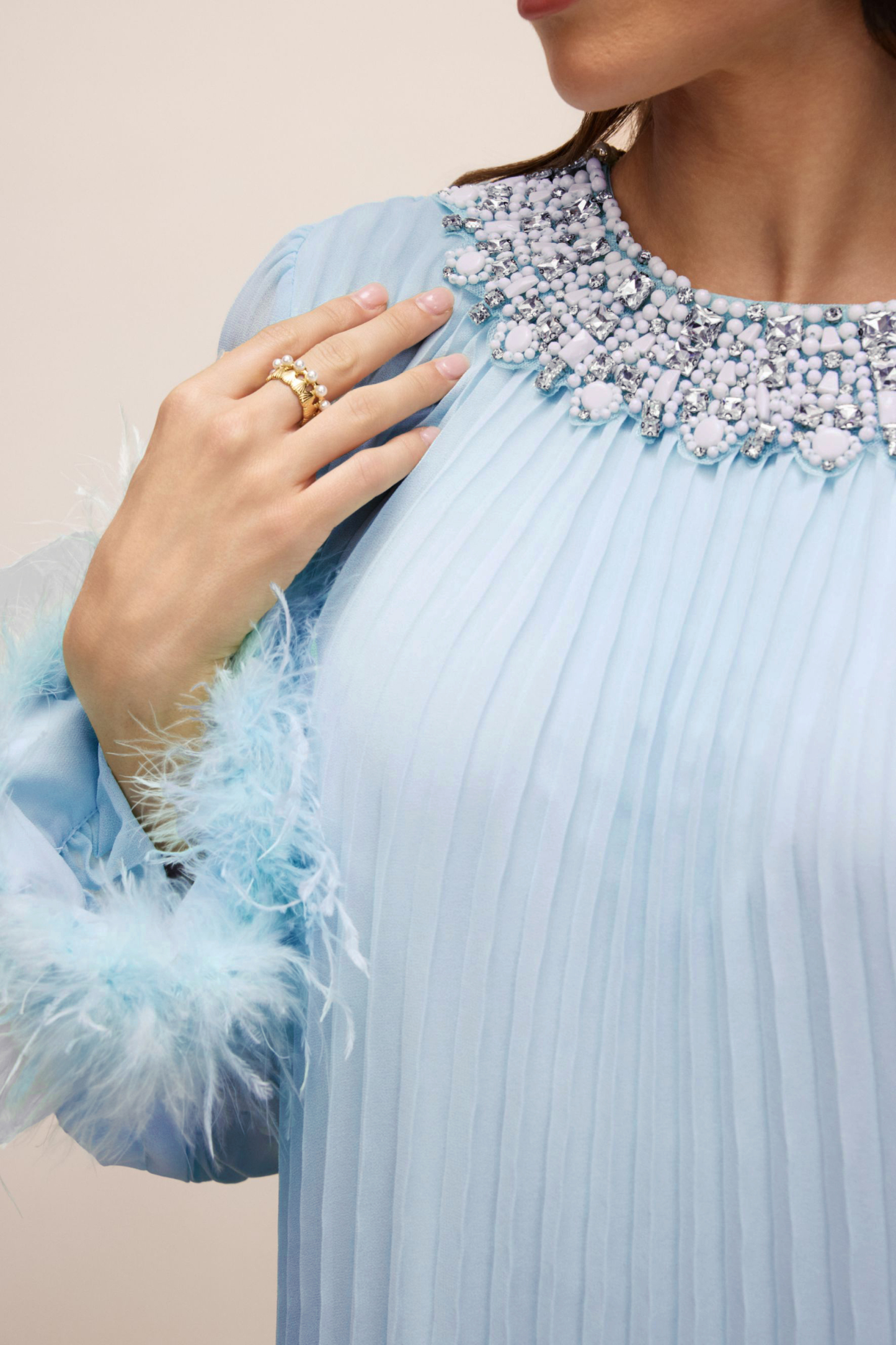 Sarah Embellished Pleated Chiffon Maxi Dress