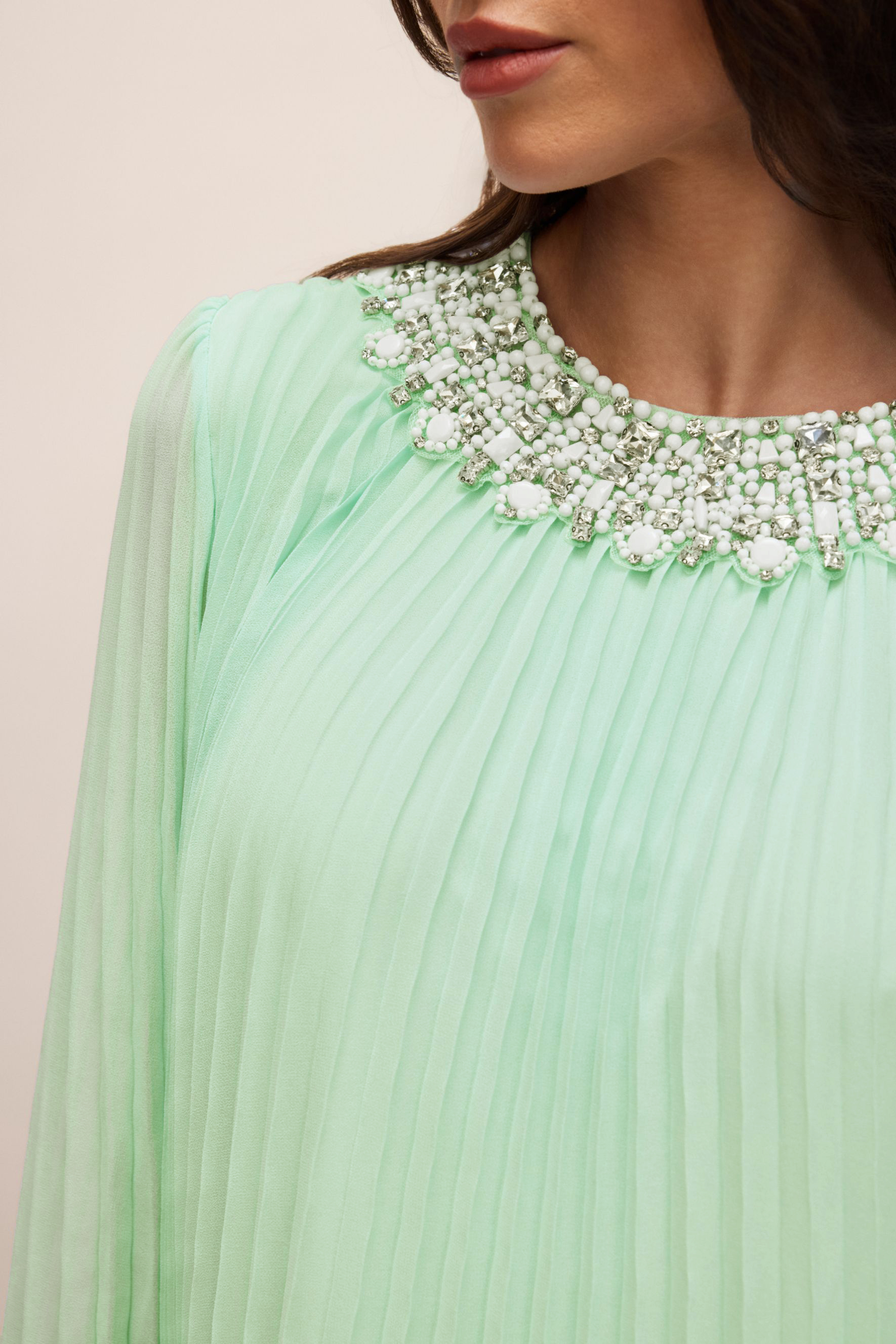 Sarah Embellished Pleated Chiffon Maxi Dress