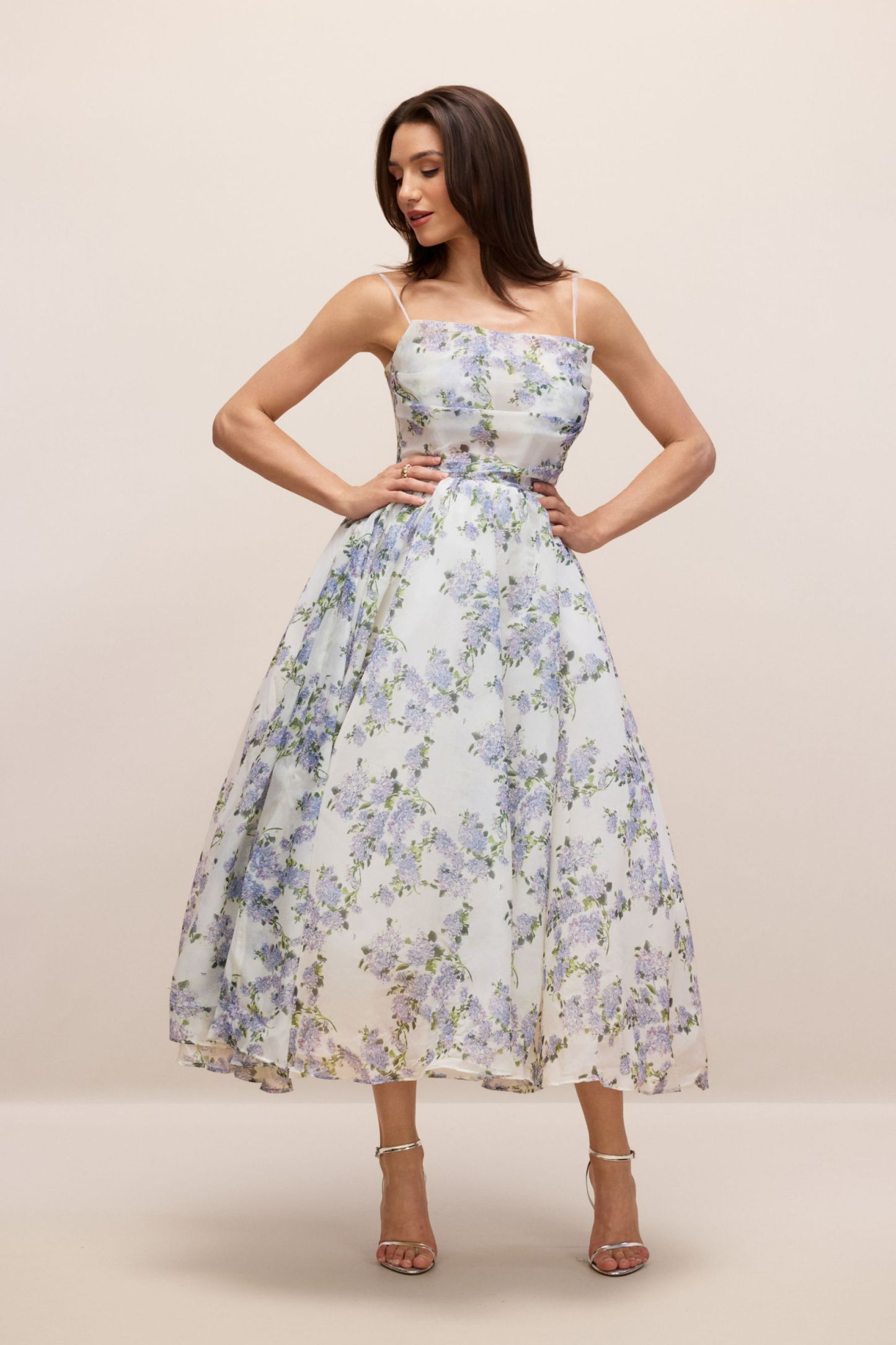 Ella Floral Printed Chiffon Midi Dress
