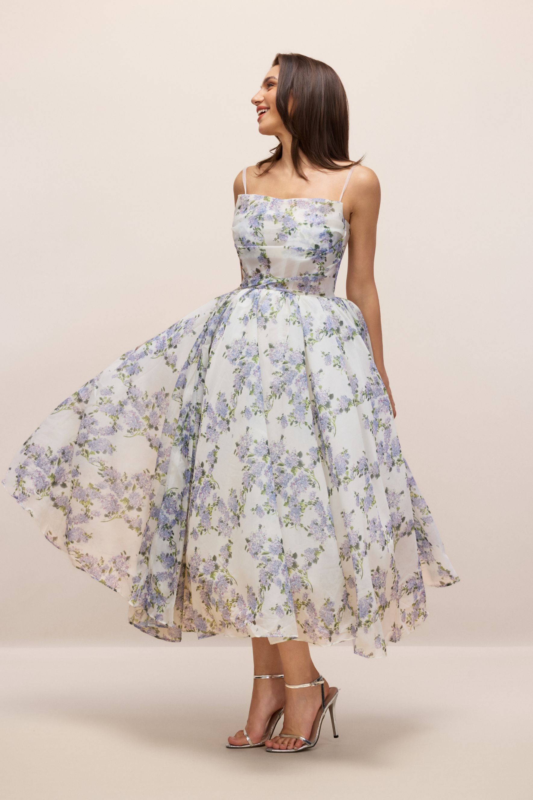 Ella Floral Printed Chiffon Midi Dress