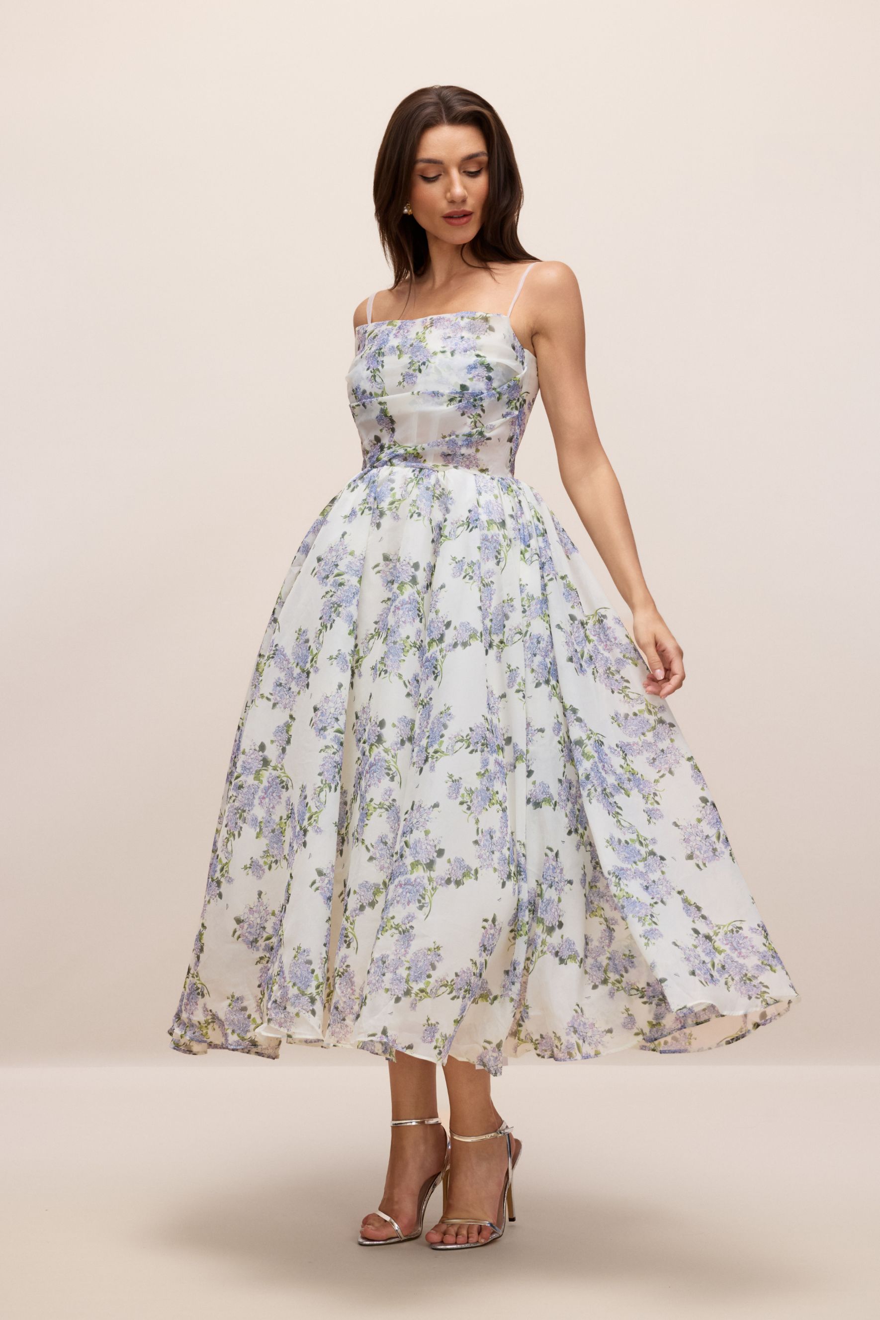 Ella Floral Printed Chiffon Midi Dress