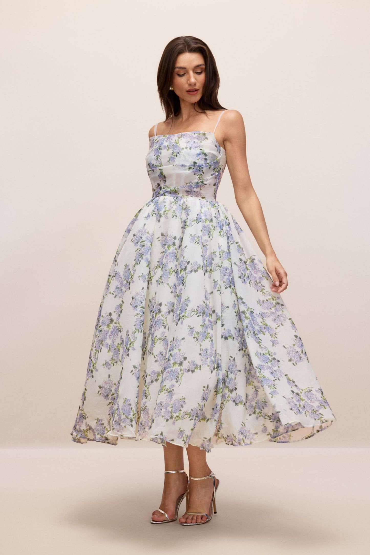 Ella Floral Printed Chiffon Midi Dress