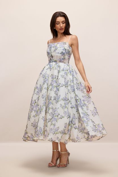 Ella Floral Printed Chiffon Midi Dress