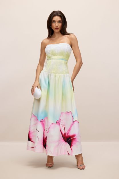 Hermosa Strapless Floral Print Maxi Dress