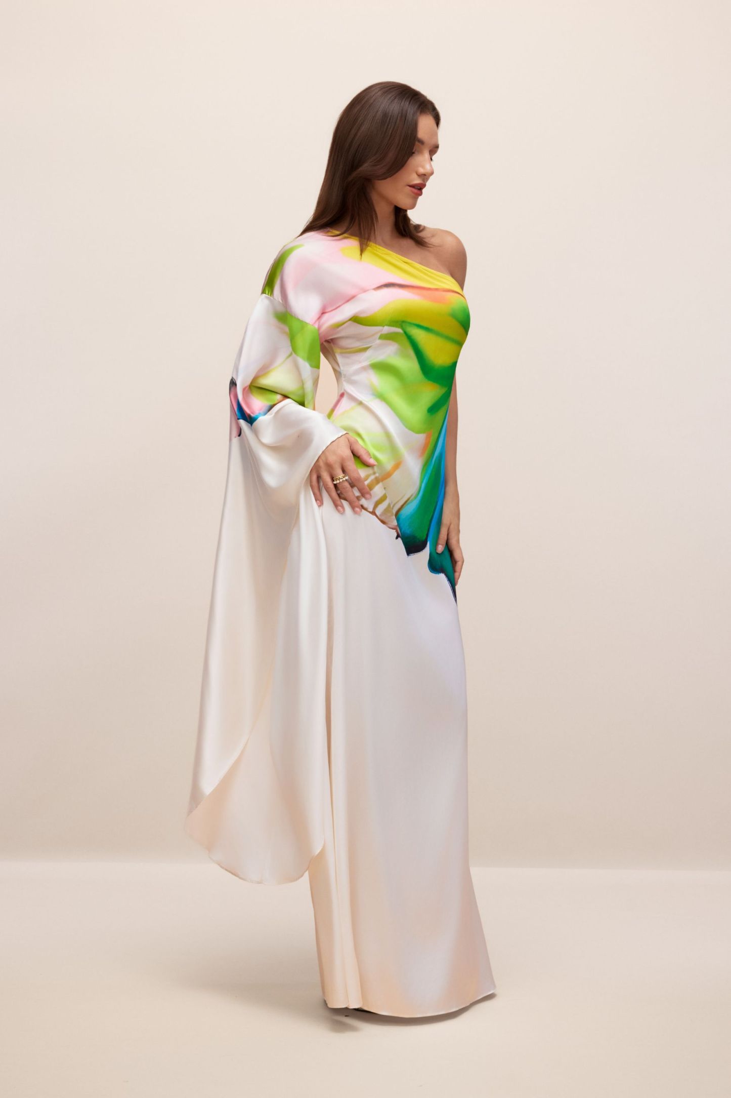 Bernice Printed Single Sleeve Maxi Dress