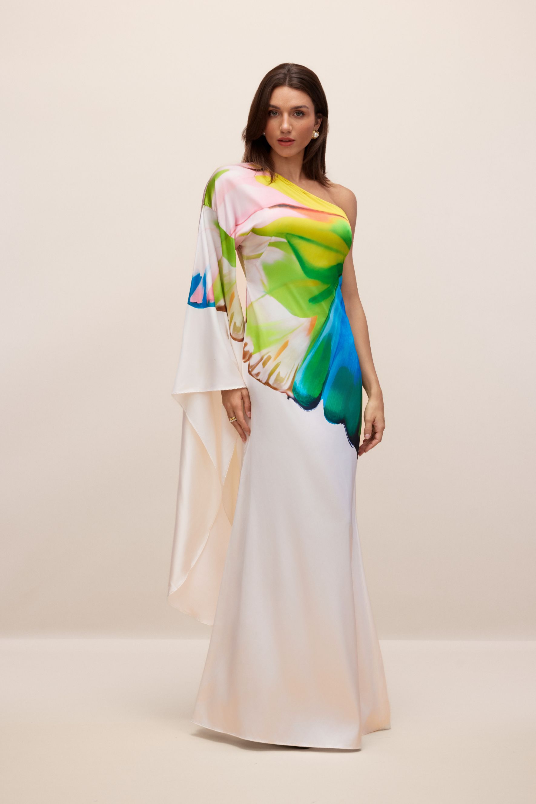 Printed Maxi Dress – One Shoulder Tropical Vacation Style- sunfere