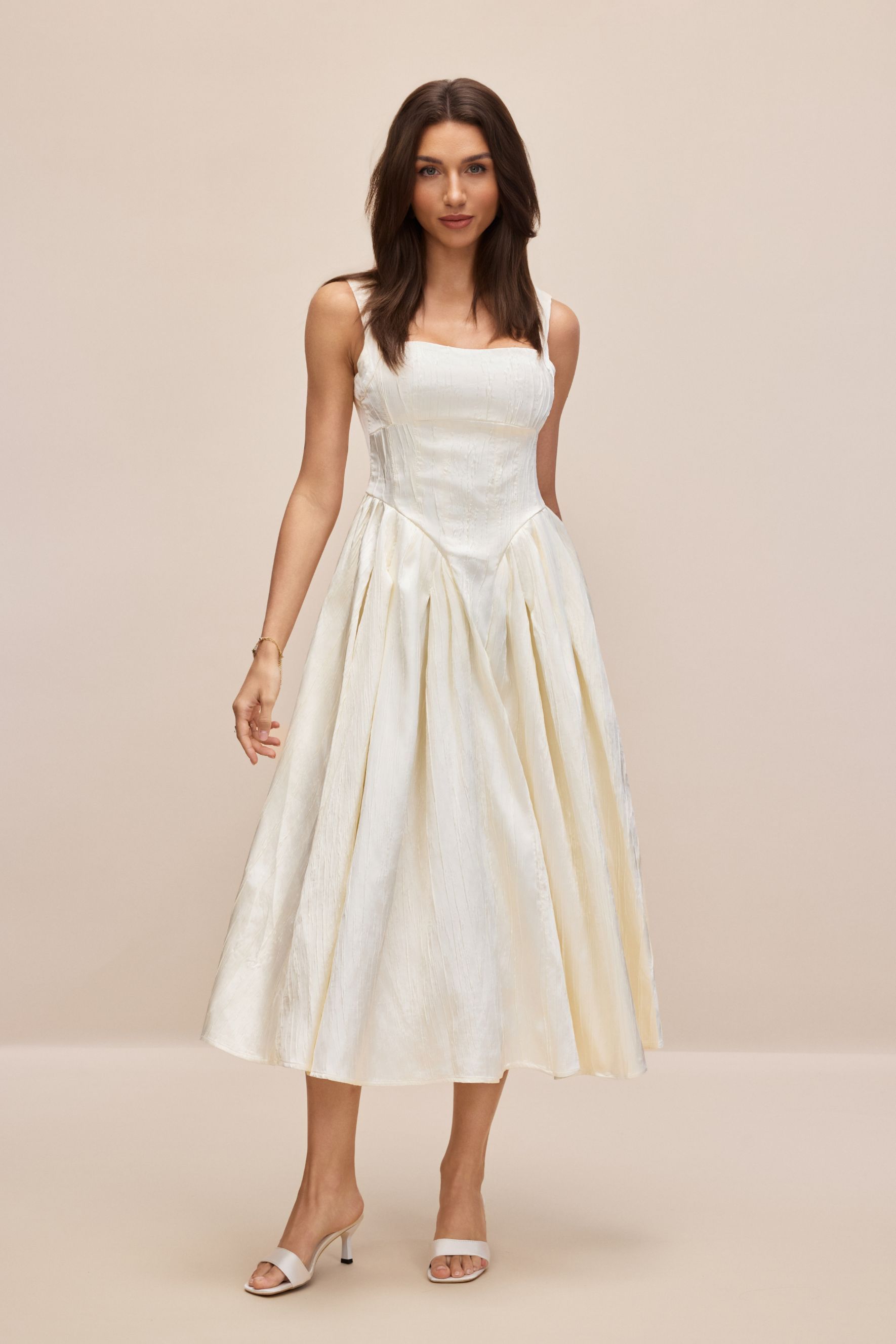 Katrina Square Neck Textured Midi Dress