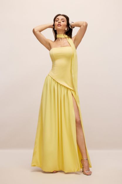 Paula High Slit Asymmetric Maxi Dress with Scarf