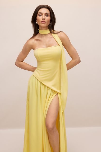 Paula High Slit Asymmetric Maxi Dress with Scarf